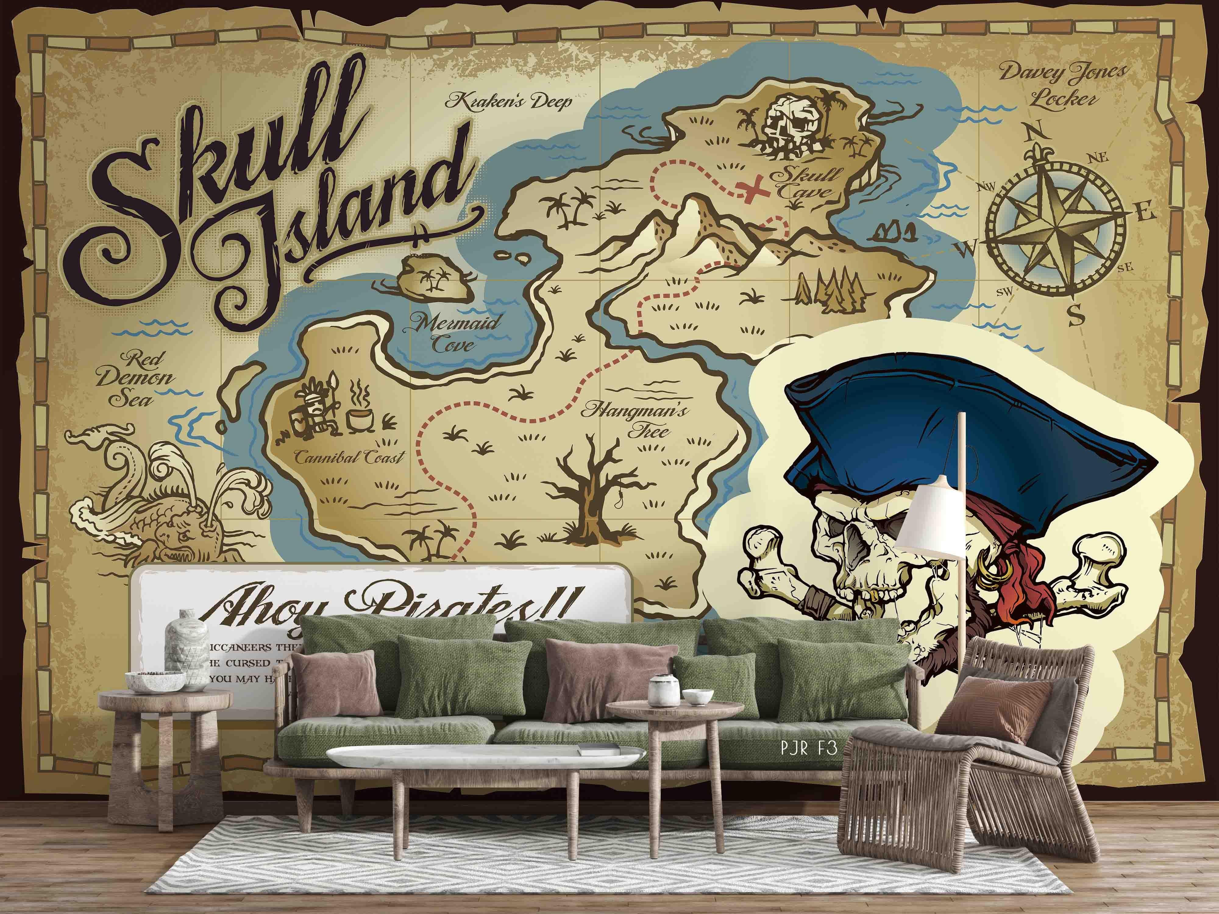 3D Pirate Skull Island Map Wall Mural Wallpaper LXL 767- Jess Art Decoration