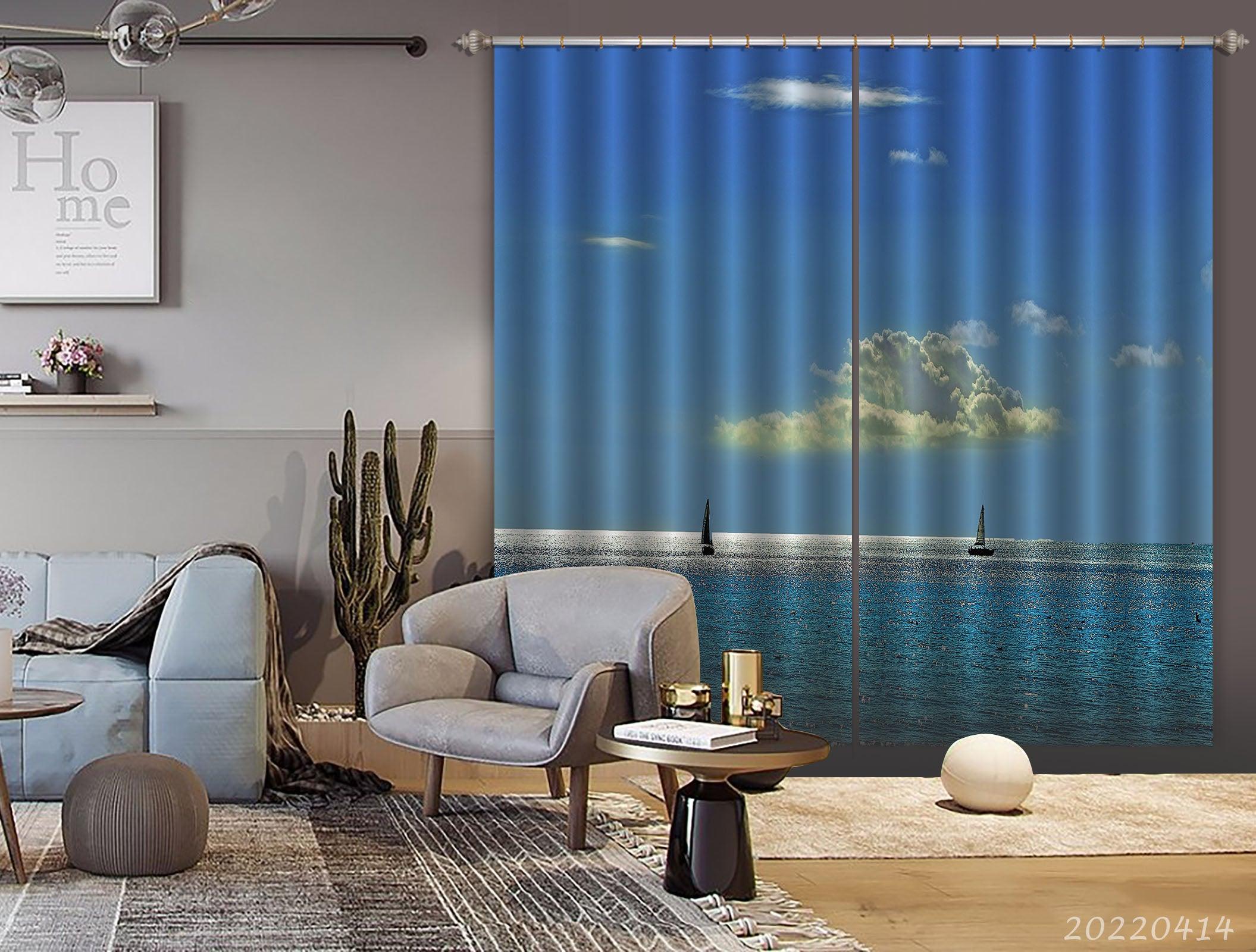 3D Landscape Ocean Sailboat Skyline Cloud Curtains and Drapes GD 4158- Jess Art Decoration