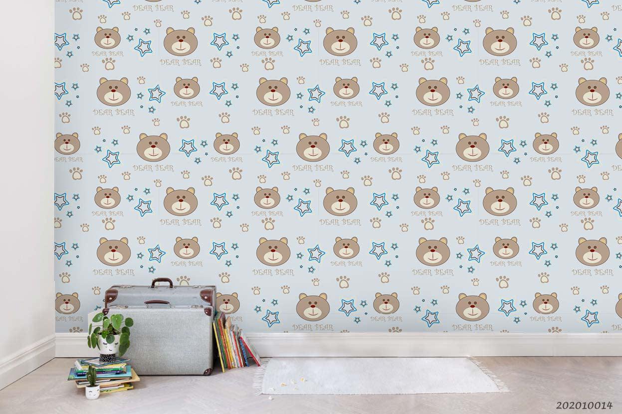 3D Cartoon Cute Animal Bear Star Pattern Wall Mural Wallpaper WJ 5012- Jess Art Decoration