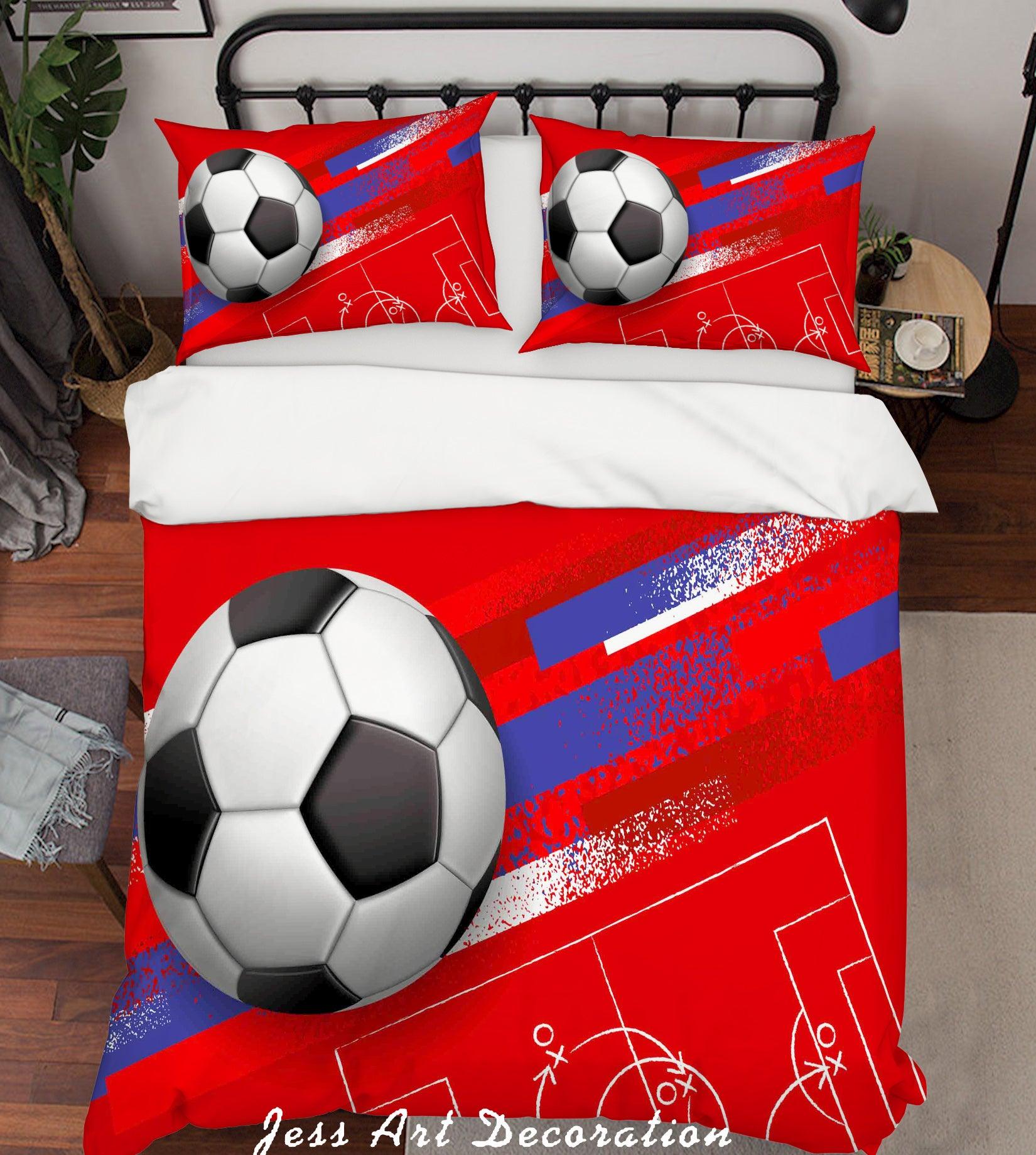 3D Red Football Soccer Quilt Cover Set Bedding Set Pillowcases 43- Jess Art Decoration