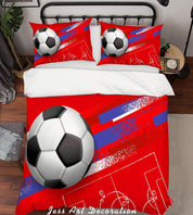 3D Red Football Soccer Quilt Cover Set Bedding Set Pillowcases 43- Jess Art Decoration