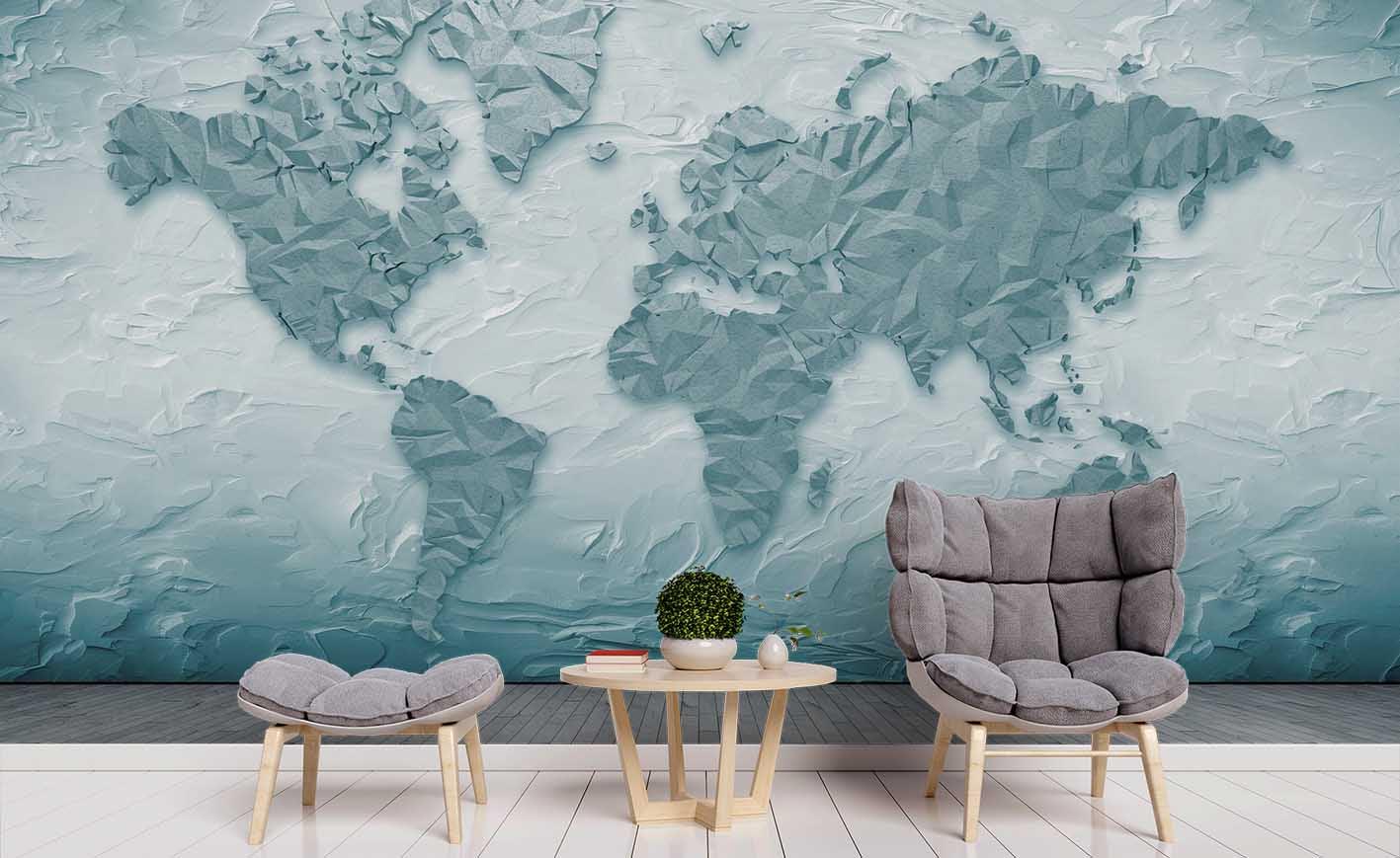 3D Green World Map Wall Mural Wallpaper SF64- Jess Art Decoration