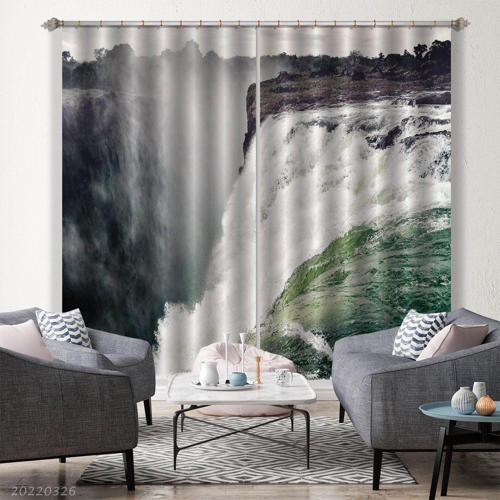 3D Landscape Mountain Cliff Waterfall Curtains and Drapes GD 2947- Jess Art Decoration