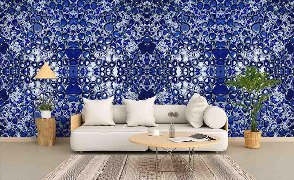 3D Blue Cobblestone Wall Mural Wallpaper 168- Jess Art Decoration