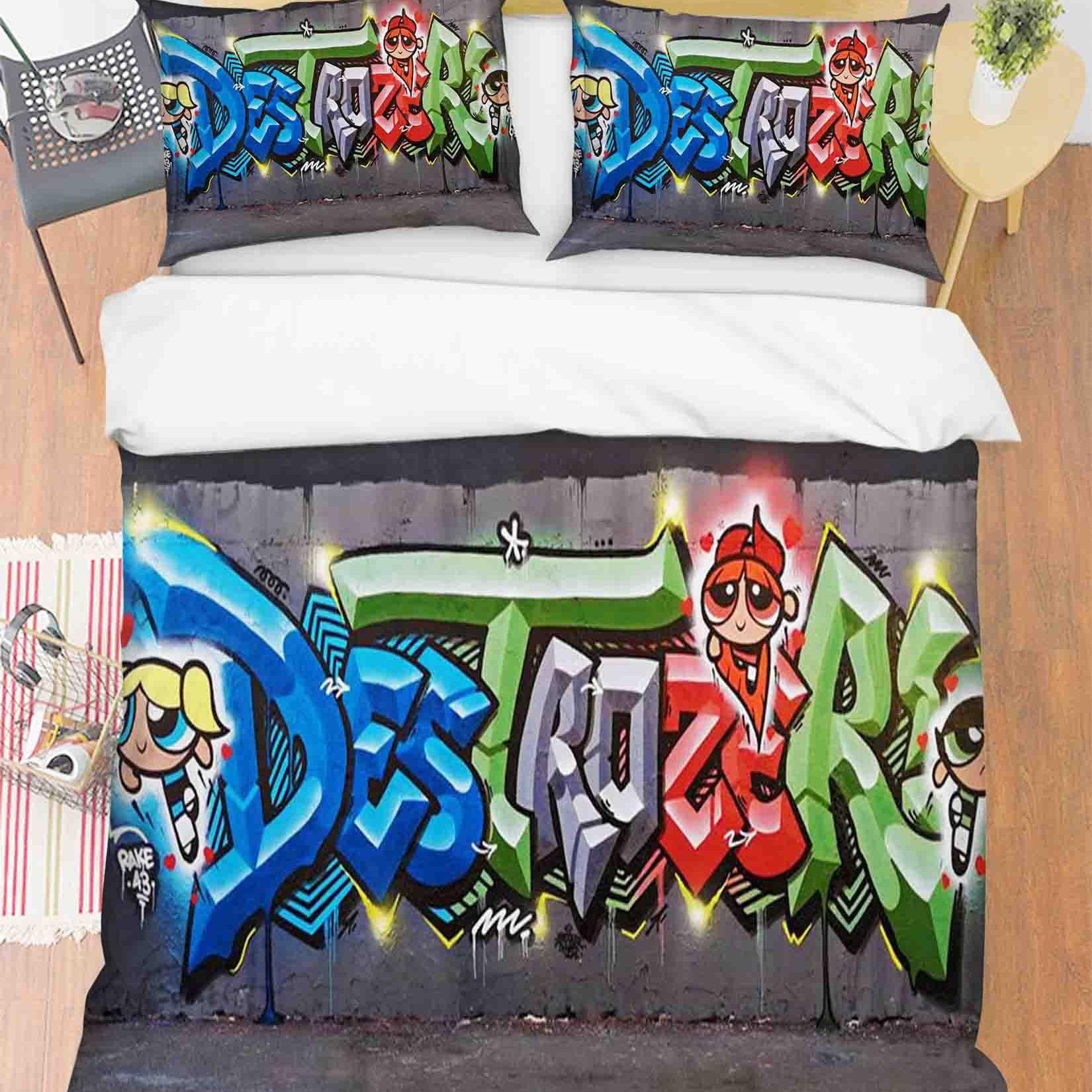 3D Abstract Colored Street Graffiti Quilt Cover Set Bedding Set Duvet Cover Pillowcases 72- Jess Art Decoration