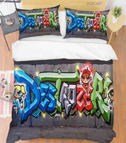 3D Abstract Colored Street Graffiti Quilt Cover Set Bedding Set Duvet Cover Pillowcases 72- Jess Art Decoration