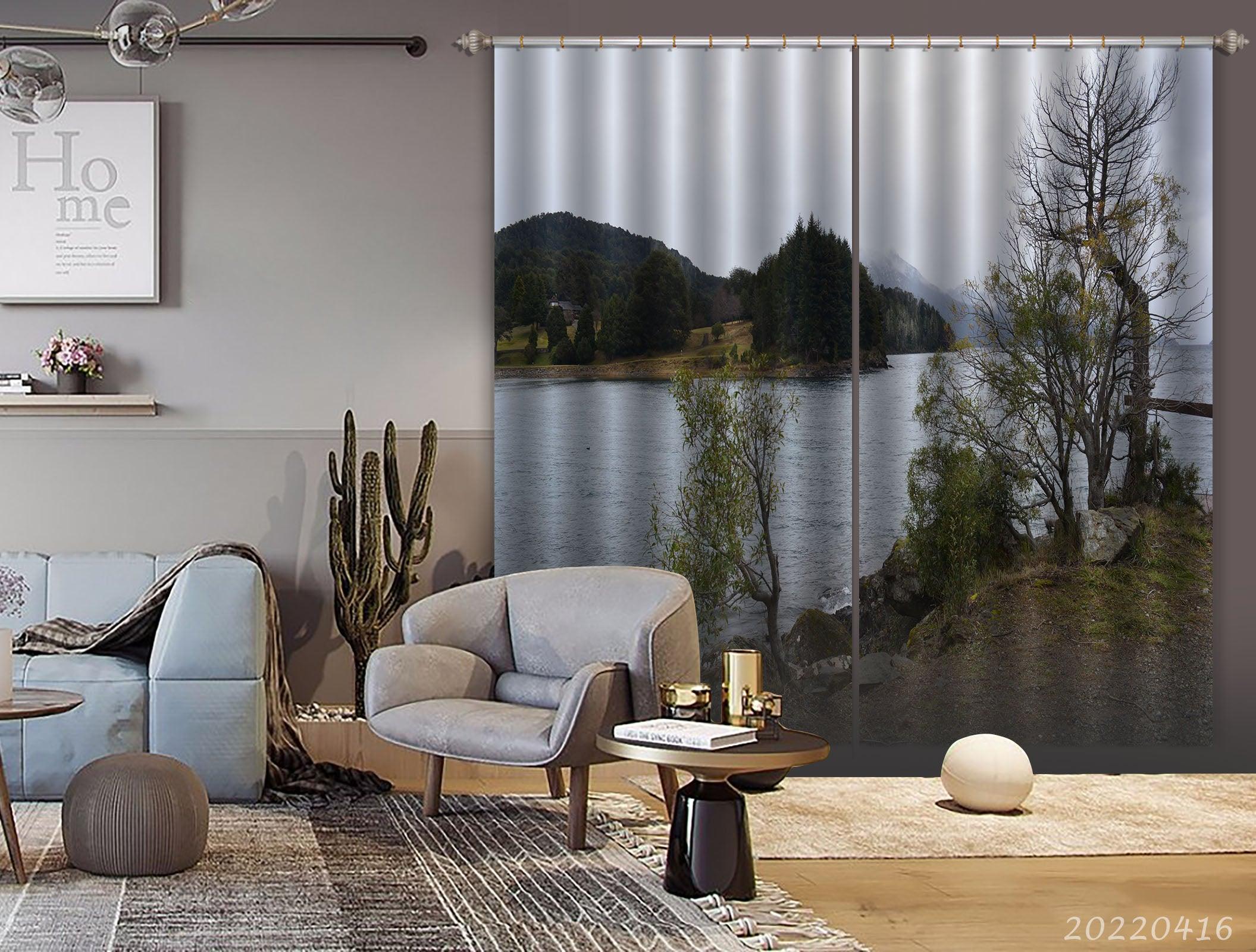 3D Landscape Mountain River Tree Cloudy Curtains and Drapes GD 4336- Jess Art Decoration