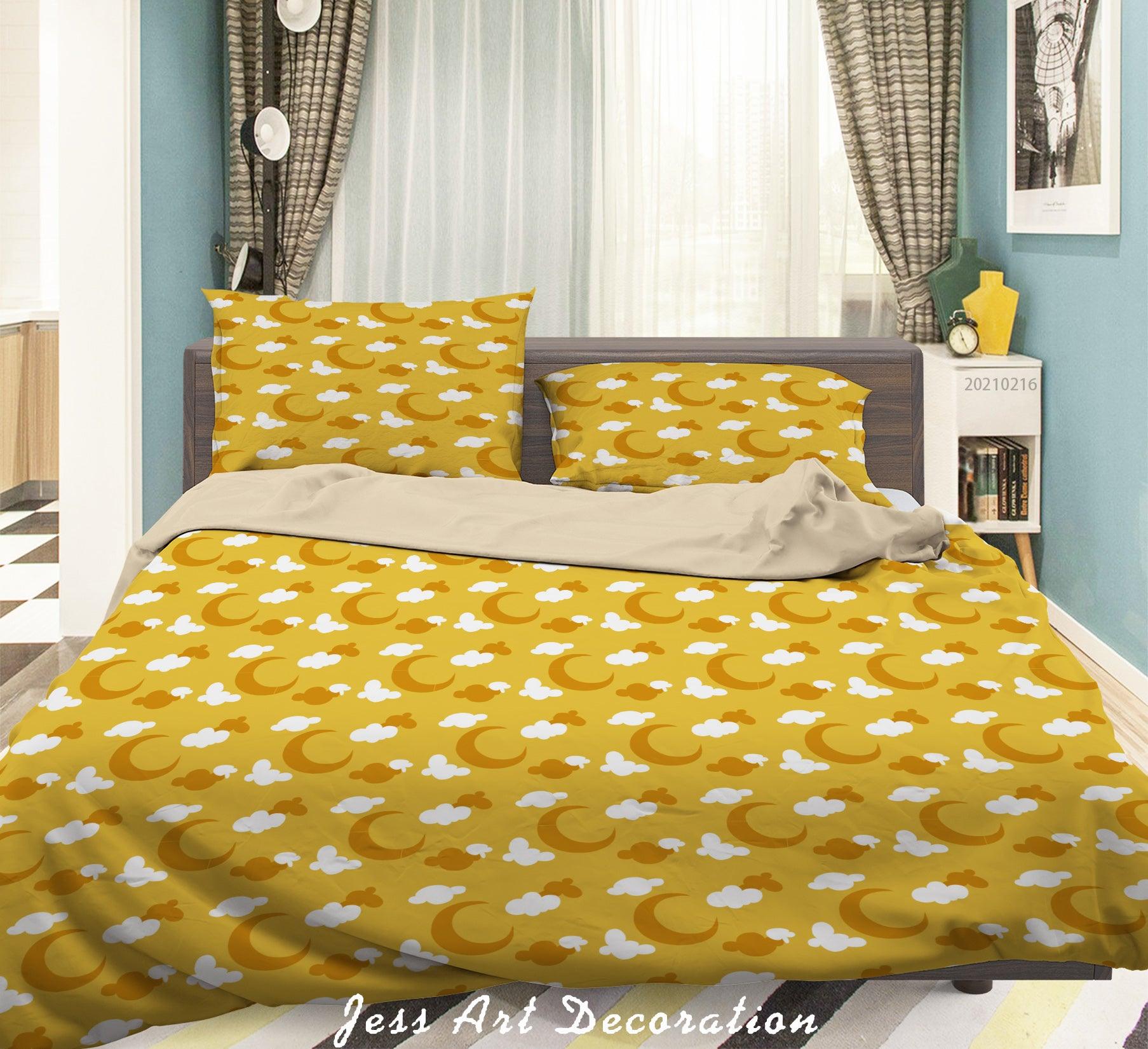 3D Yellow Space Moon Cloud Quilt Cover Set Bedding Set Duvet Cover Pillowcases 266- Jess Art Decoration