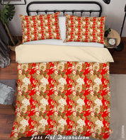 3D Vintage Red White Leaves Pattern Quilt Cover Set Bedding Set Duvet Cover Pillowcases WJ 3605- Jess Art Decoration