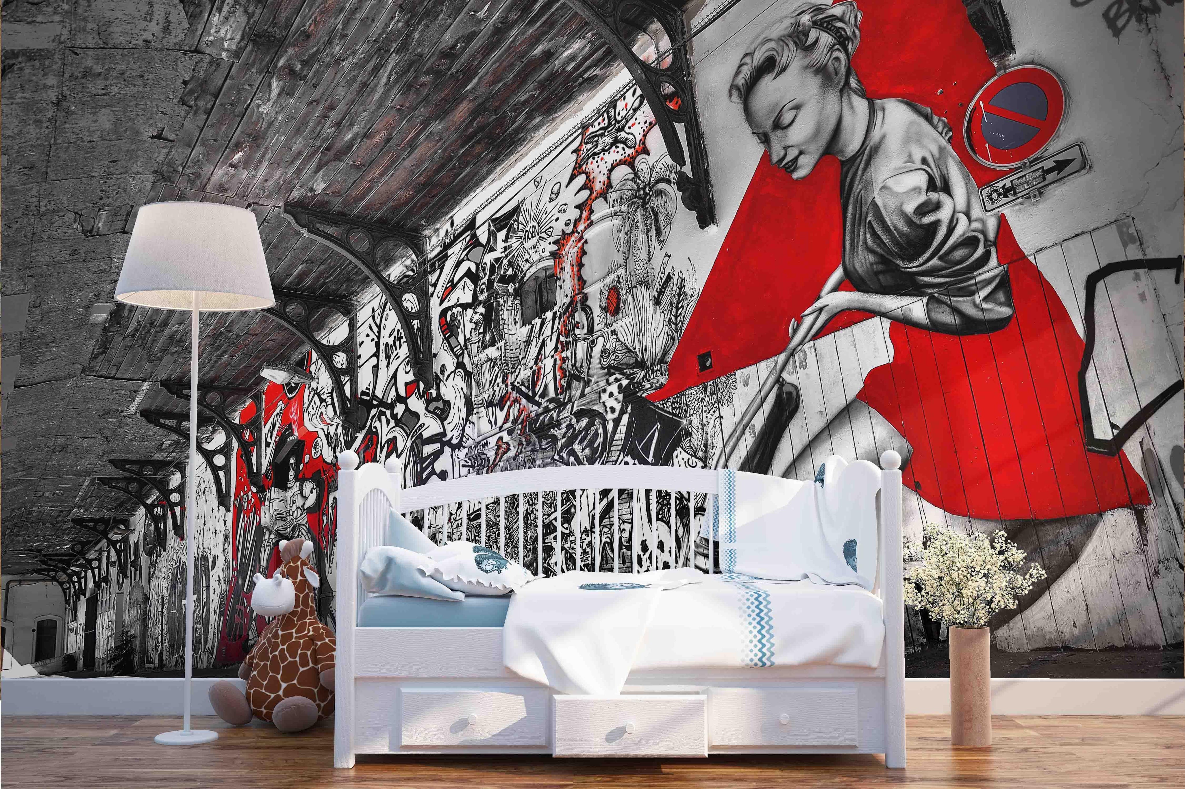 3D Hand Paint Waitress Wall Mural Wallpaper 166- Jess Art Decoration