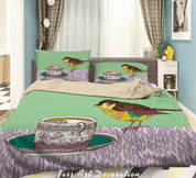 3D Abstract Hand Draw Cartoon Bird Teacup Pattern Quilt Cover Set Bedding Set Duvet Cover Pillowcases WJ 3555- Jess Art Decoration