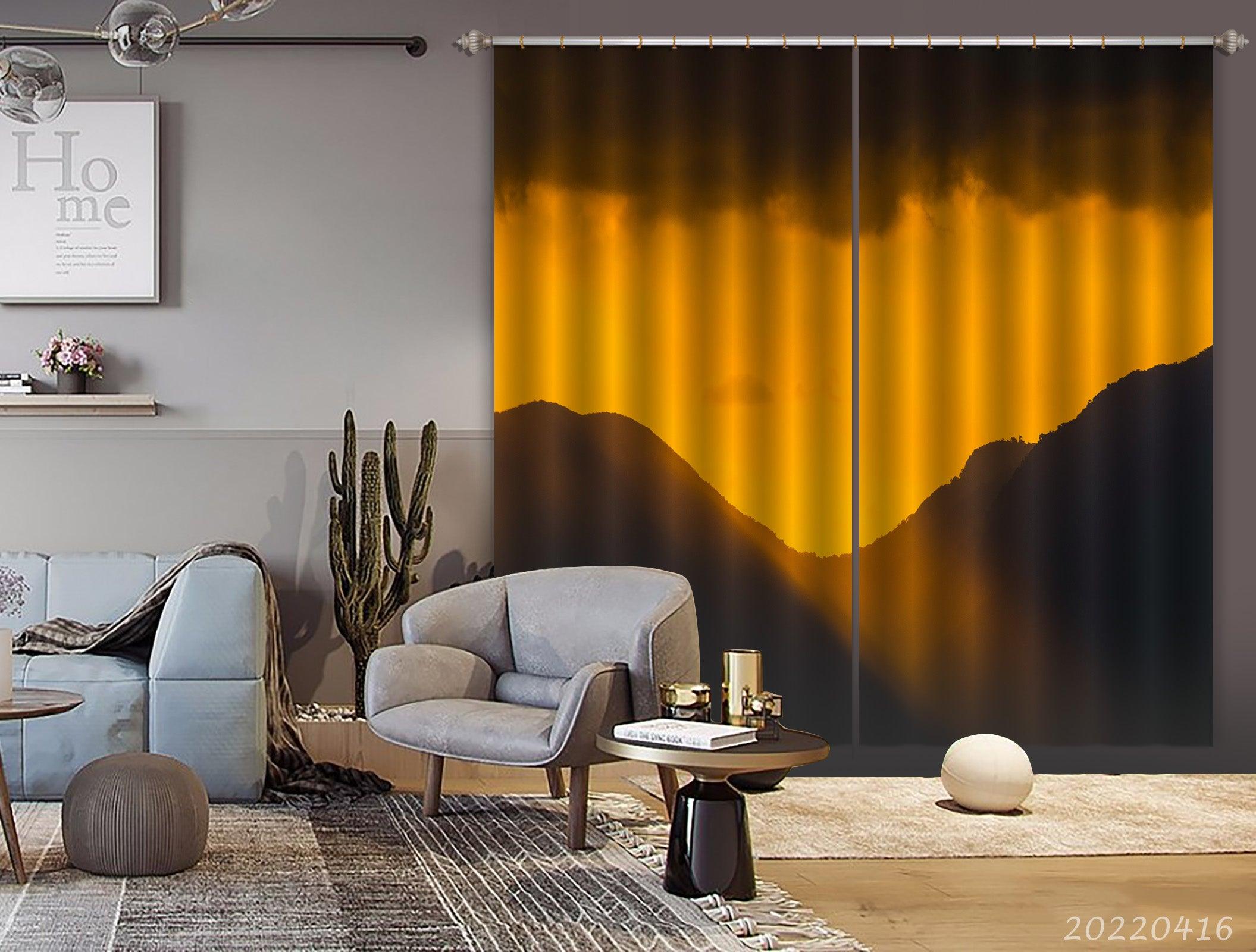 3D Mountain Silhouette Orange Sky Dark Cloud Curtains and Drapes GD 4401- Jess Art Decoration