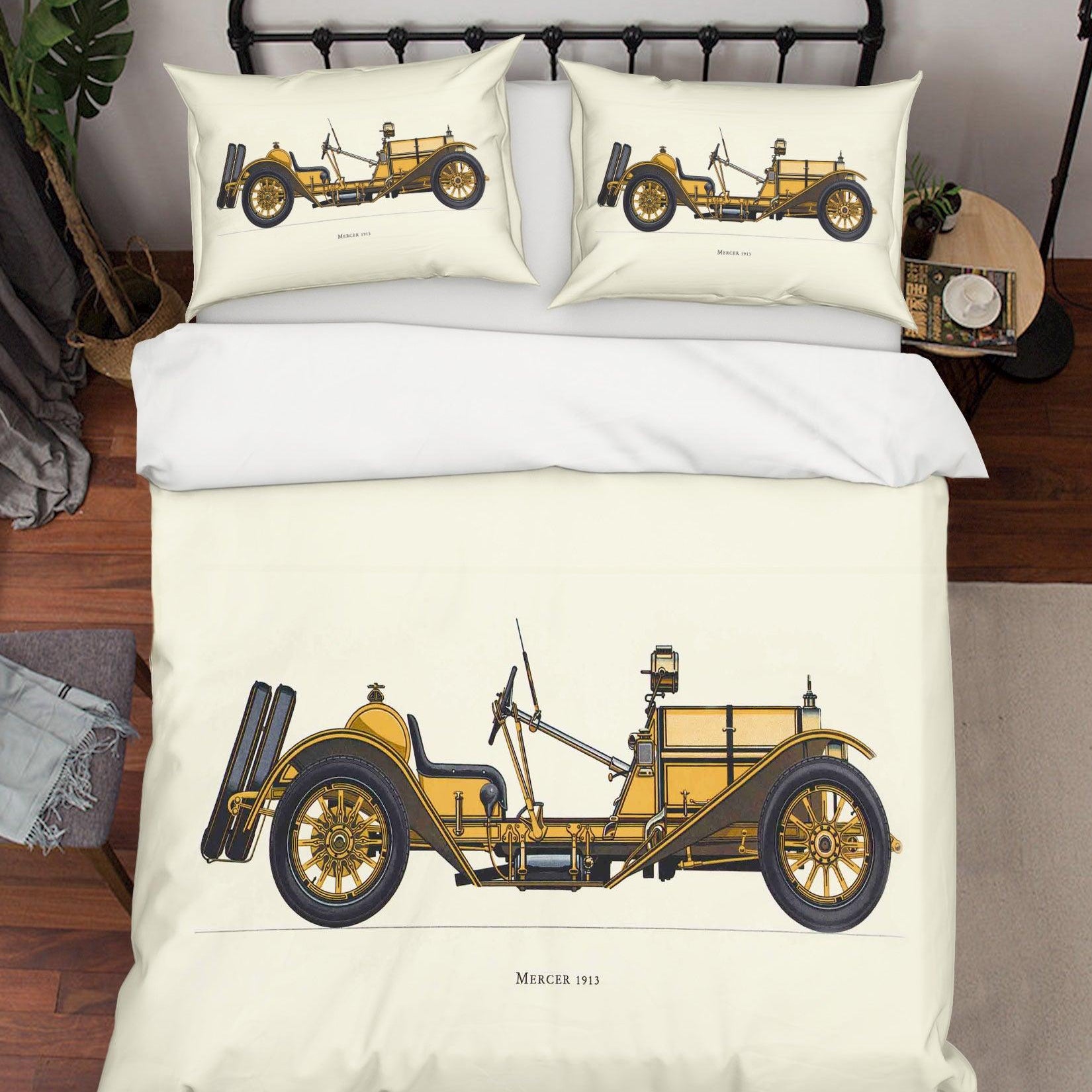 3D Yellow Retro Cars Quilt Cover Set Bedding Set Pillowcases 13- Jess Art Decoration