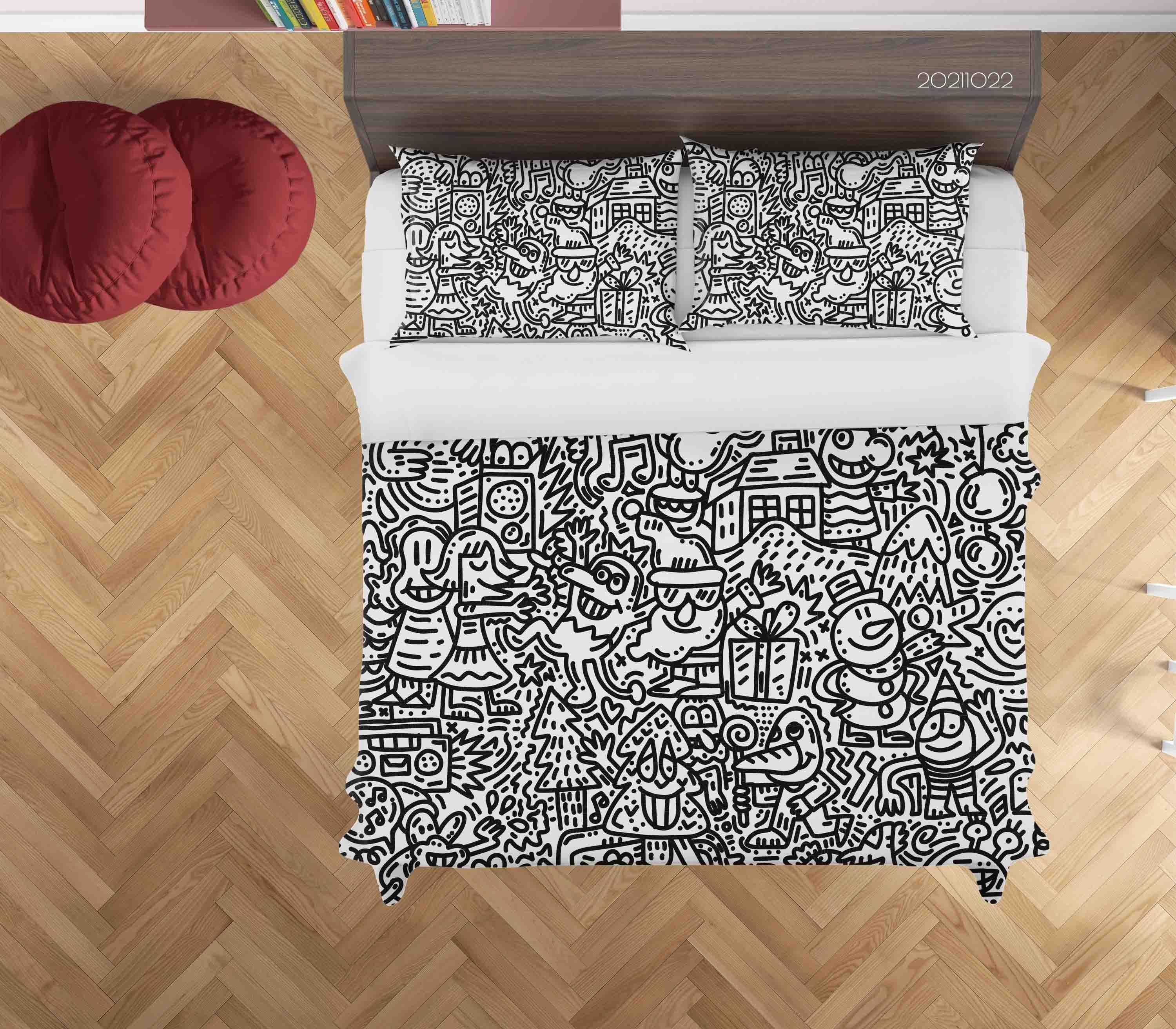3D Cartoon Illustration Graffiti Quilt Cover Set Bedding Set Duvet Cover Pillowcases 59- Jess Art Decoration