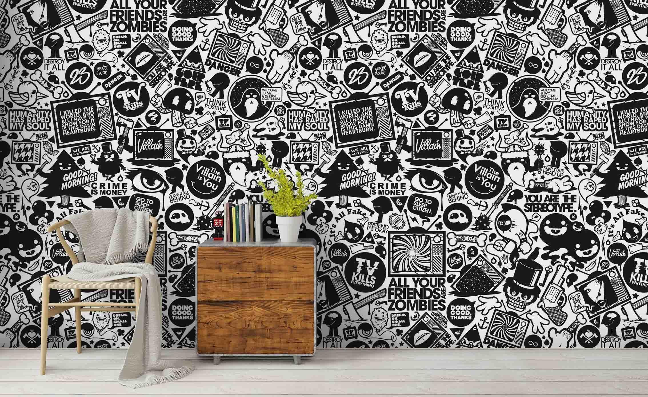 3D Cartoon Graffiti Wall Mural Wallpaper sww 61- Jess Art Decoration