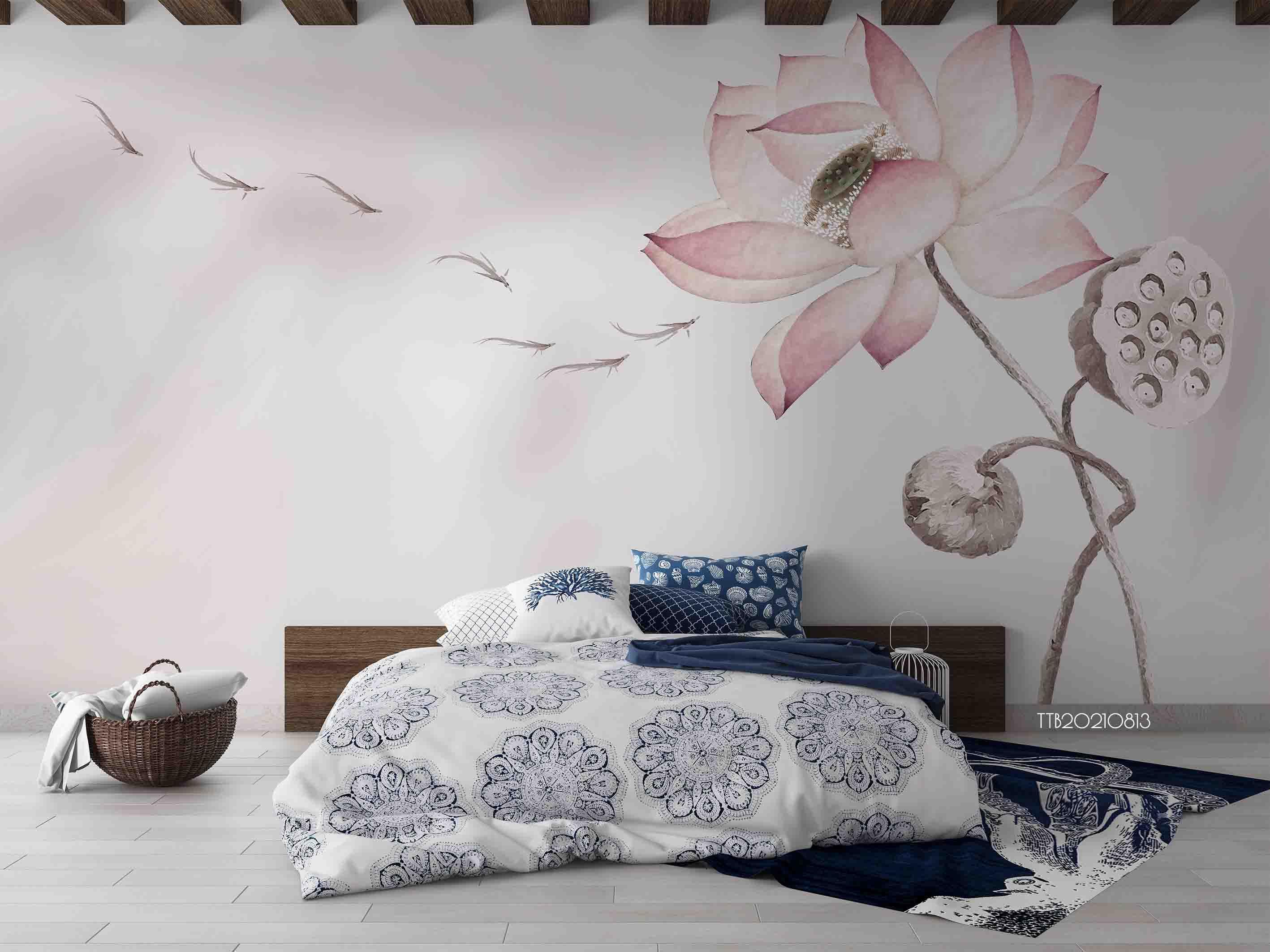 3D Chinese style Ink Lotus Fish Wall Mural Wallpaper 5149- Jess Art Decoration