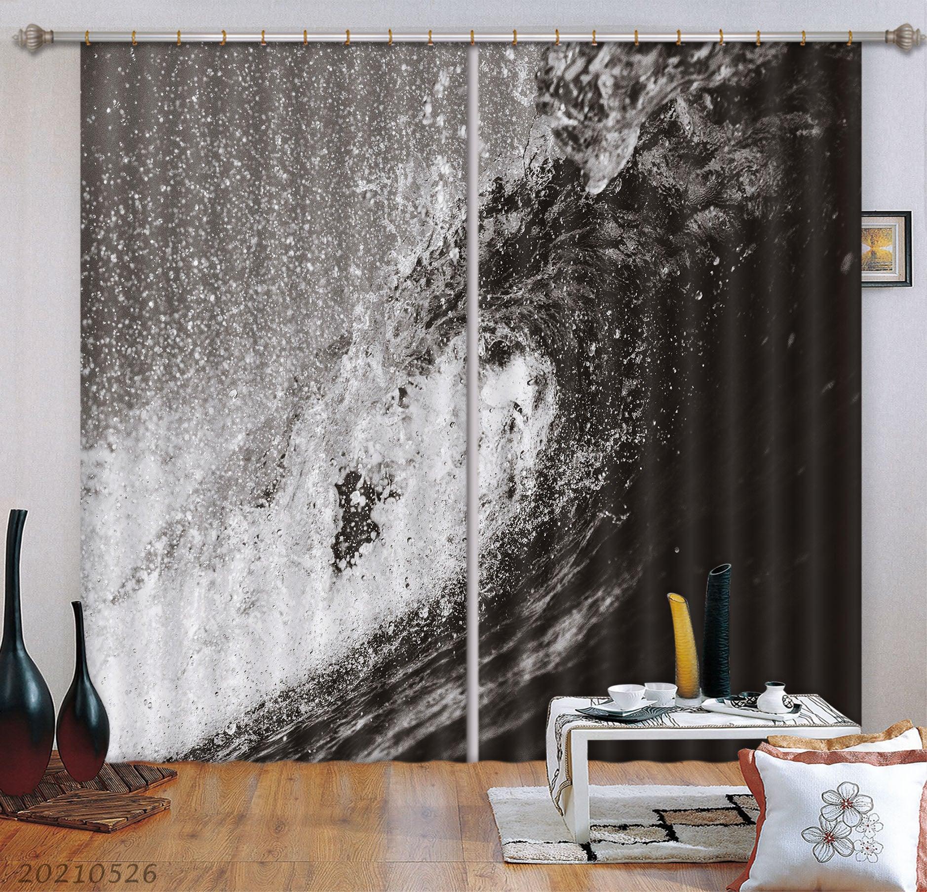 3D Abstract Black Wave Pattern Curtains and Drapes GD 373- Jess Art Decoration