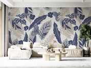 3D Abstract Vintage Blue Leaf Pattern Wall Mural Wallpaper GD 1245- Jess Art Decoration
