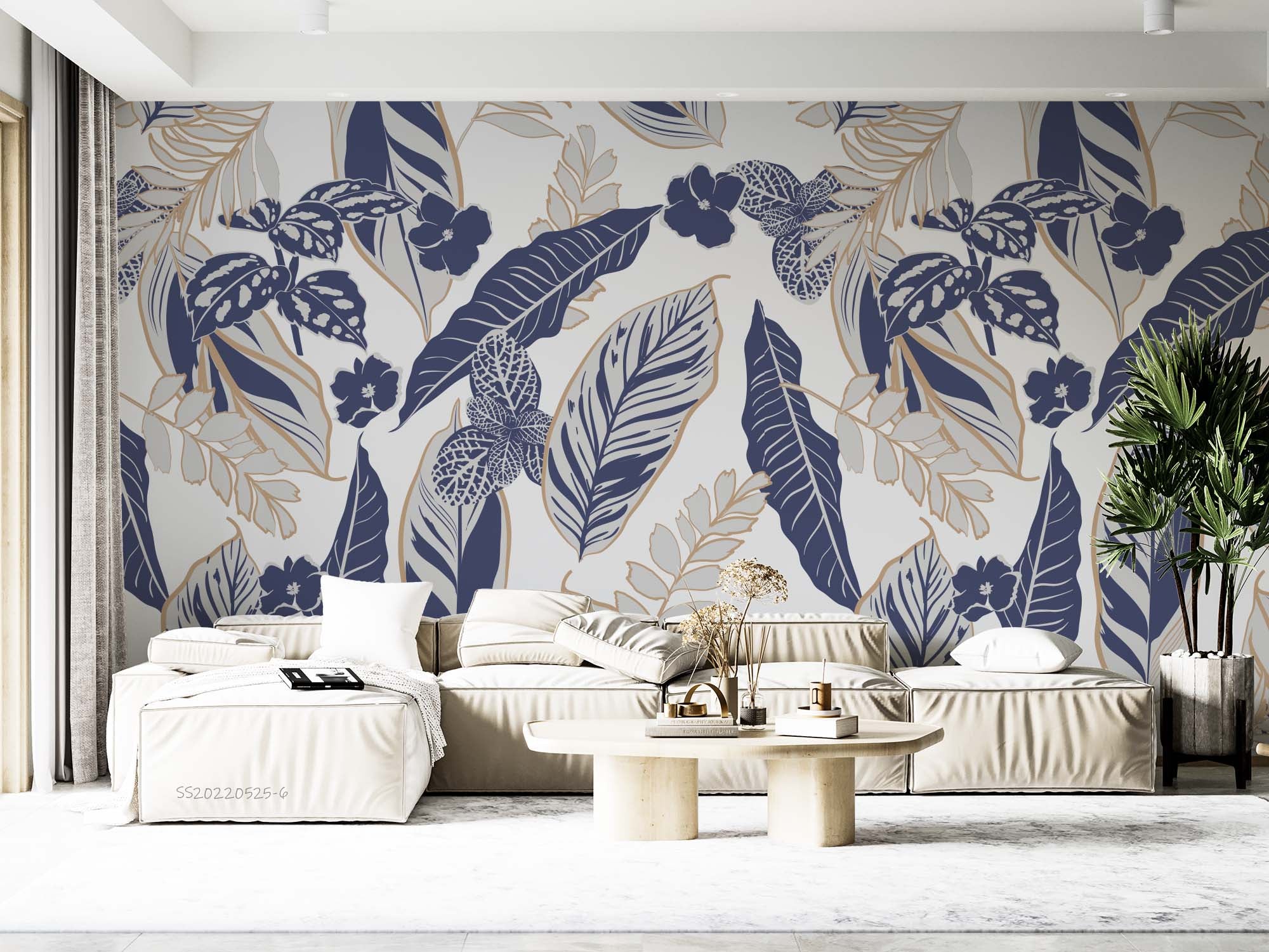 3D Abstract Vintage Blue Leaf Pattern Wall Mural Wallpaper GD 1245- Jess Art Decoration