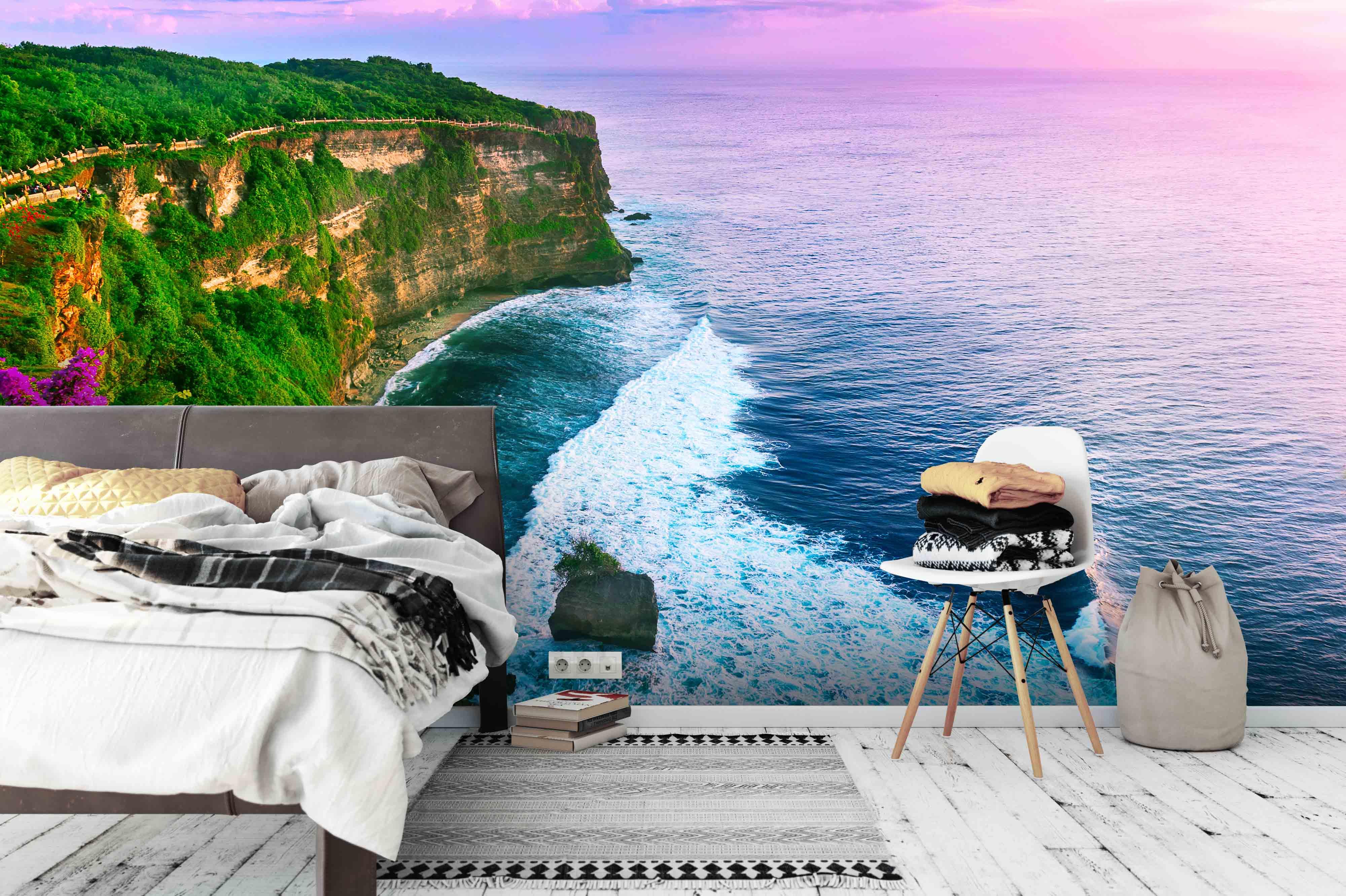 3D Seaside Cliff Rosy Clouds Wall Mural Wallpaper 49- Jess Art Decoration