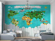 3D Green World Map Kids Wall Mural Wallpaper LQH 109- Jess Art Decoration