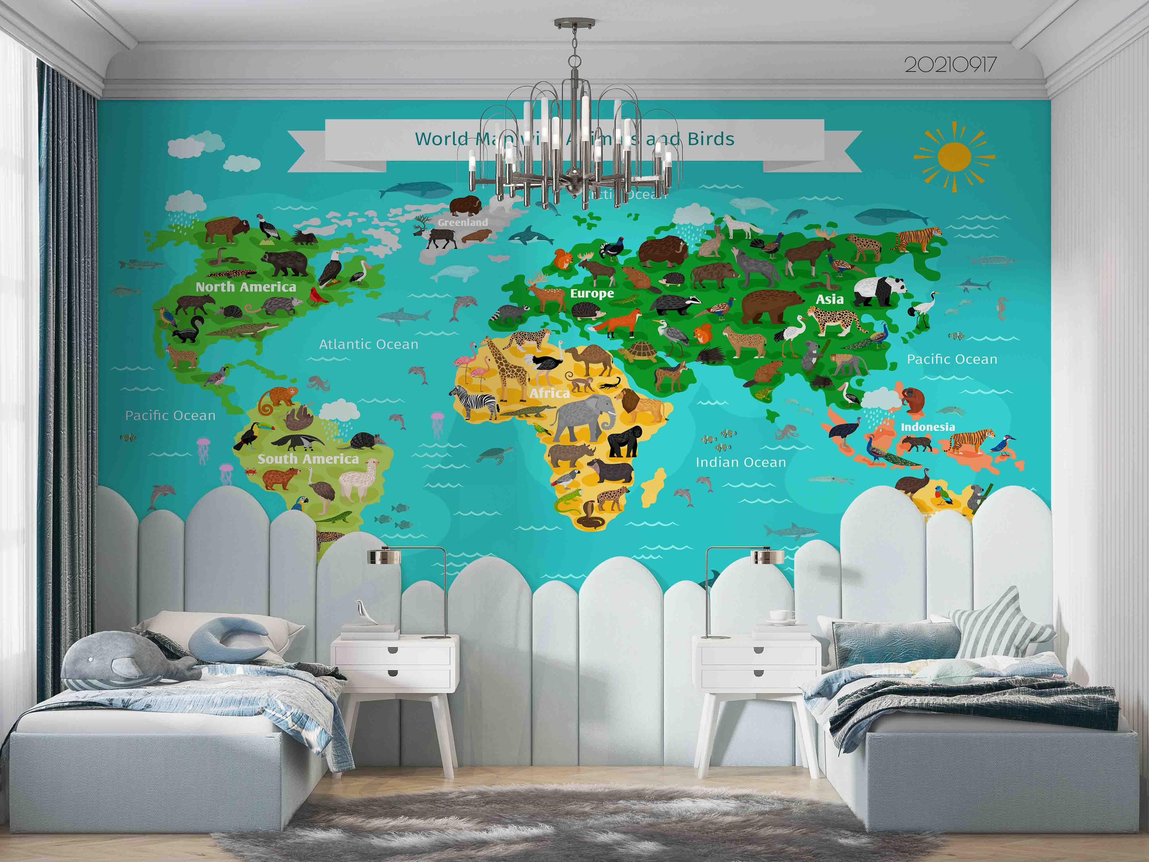 3D Green World Map Kids Wall Mural Wallpaper LQH 109- Jess Art Decoration