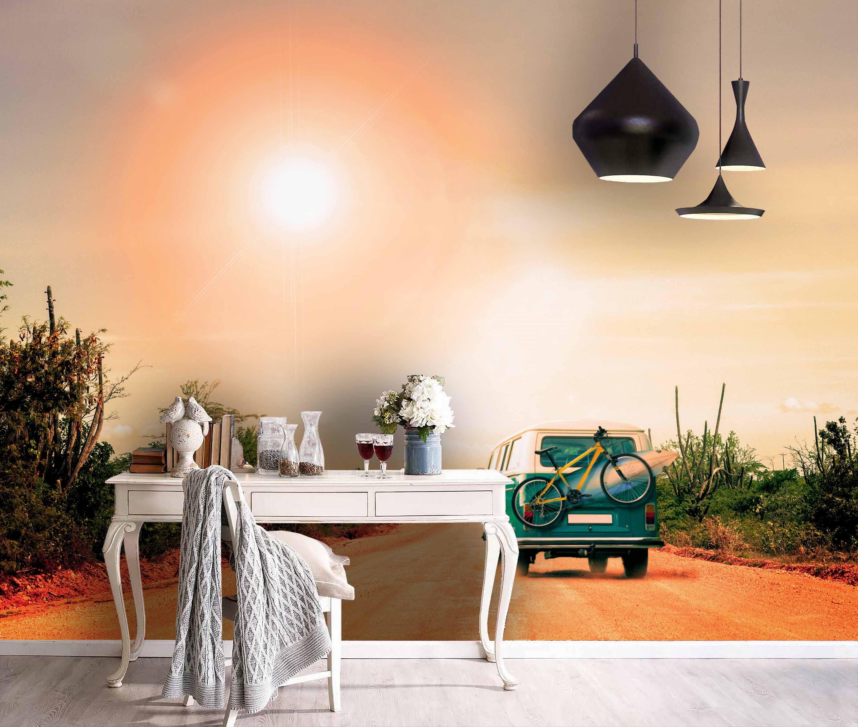 3D Bus Desert Wall Mural Wallpaper 135- Jess Art Decoration