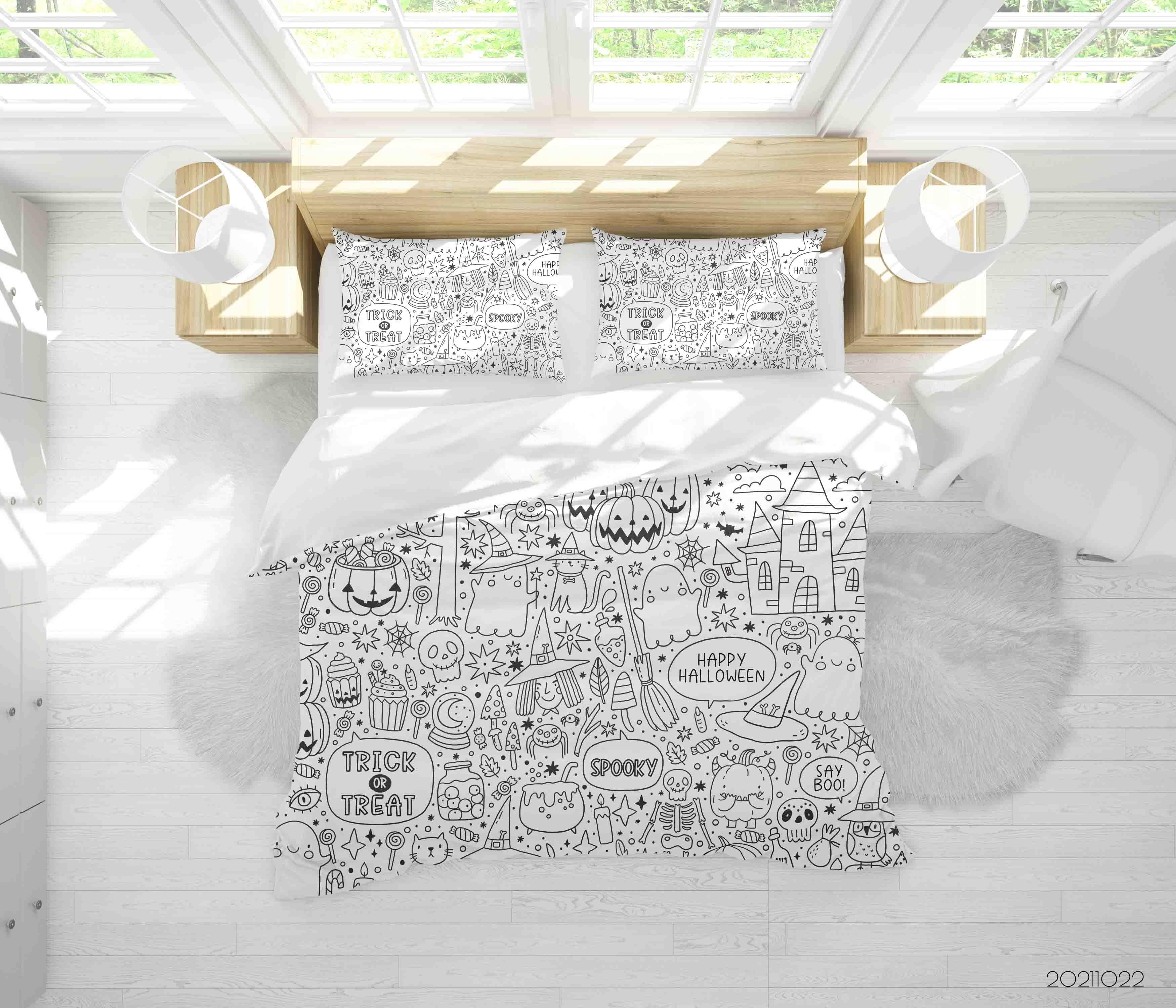 3D Halloween Decoration Doodle Quilt Cover Set Bedding Set Duvet Cover Pillowcases 88- Jess Art Decoration