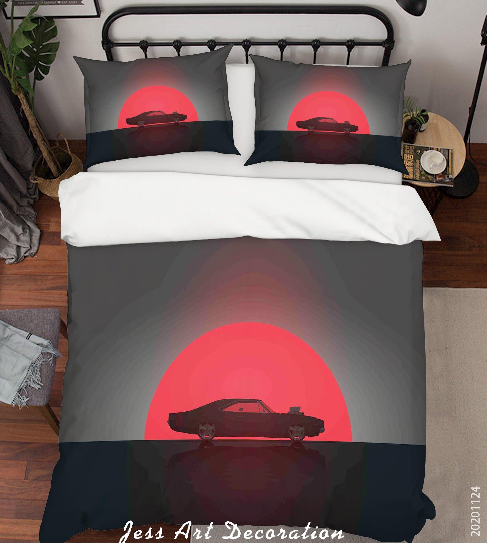 3D Red Sunset Vintage Car Vehicle Dark Quilt Cover Set Bedding Set Duvet Cover Pillowcases LXL- Jess Art Decoration
