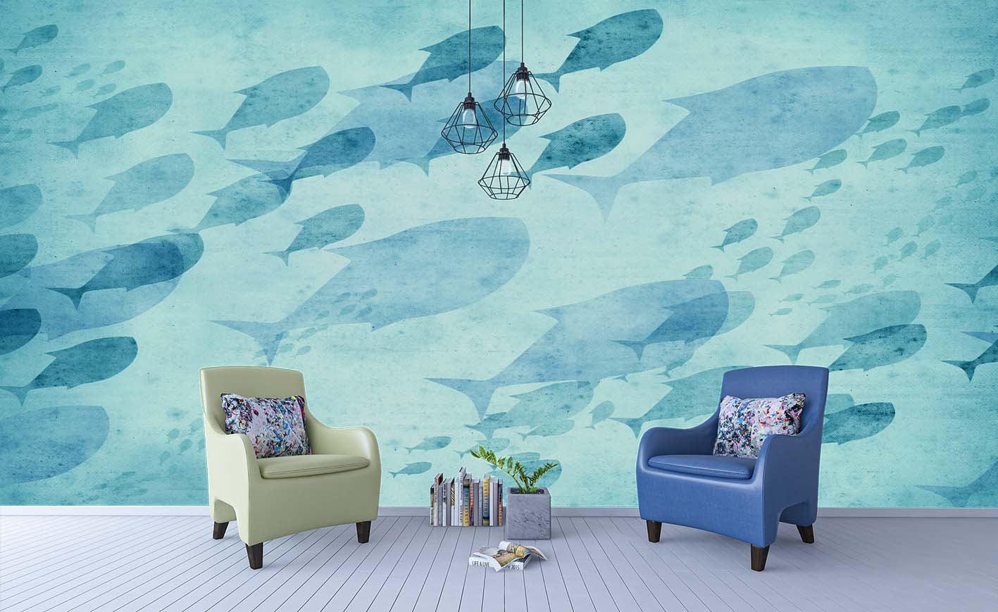 3D Abstract Blue Fish Wall Mural Wallpaper 65- Jess Art Decoration