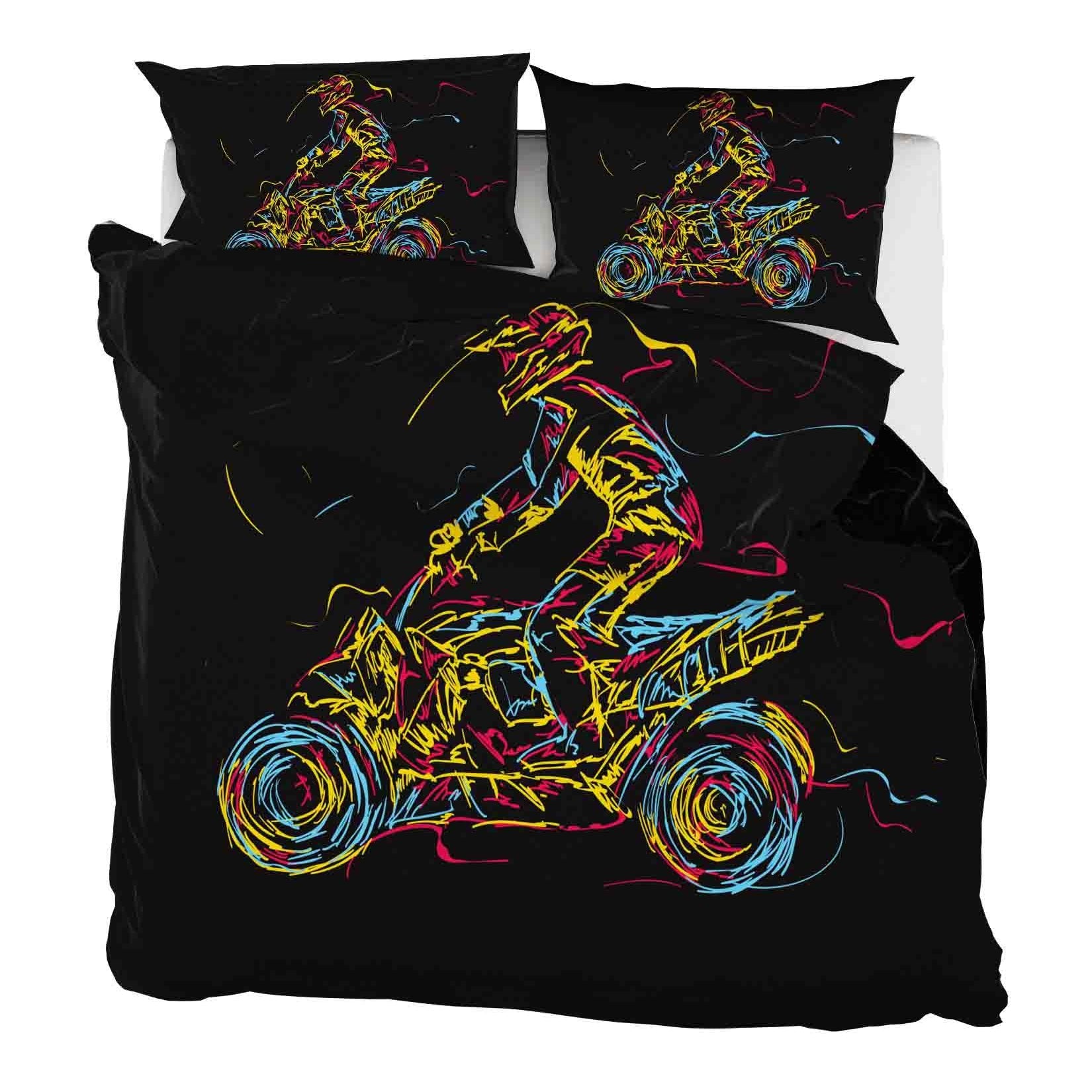 3D Abstract Colorful Motorcycle Quilt Cover Set Bedding Set Pillowcases LQH A002- Jess Art Decoration