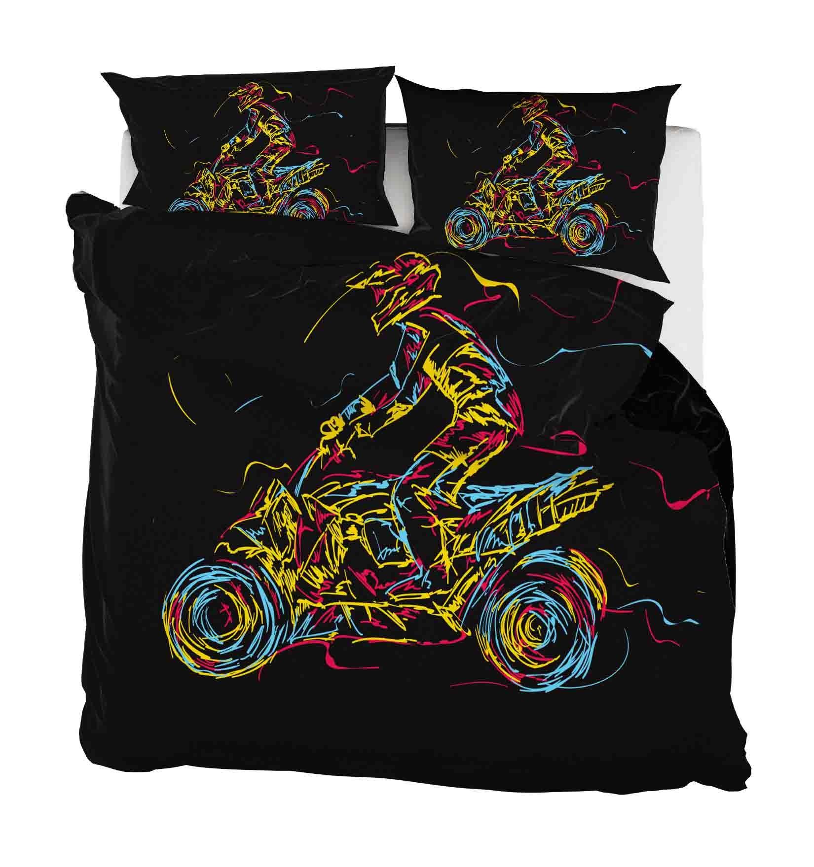3D Abstract Colorful Motorcycle Quilt Cover Set Bedding Set Pillowcases LQH A002- Jess Art Decoration