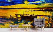 3D Ocean Boat Sunset Oil Painting Wall Mural Wallpaper  sww 39- Jess Art Decoration