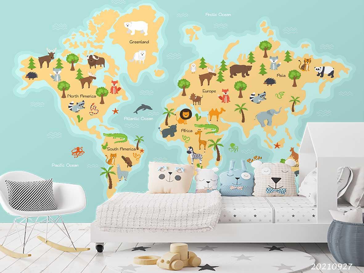 3D World Map Kids Wall Mural Wallpaper LQH 160- Jess Art Decoration