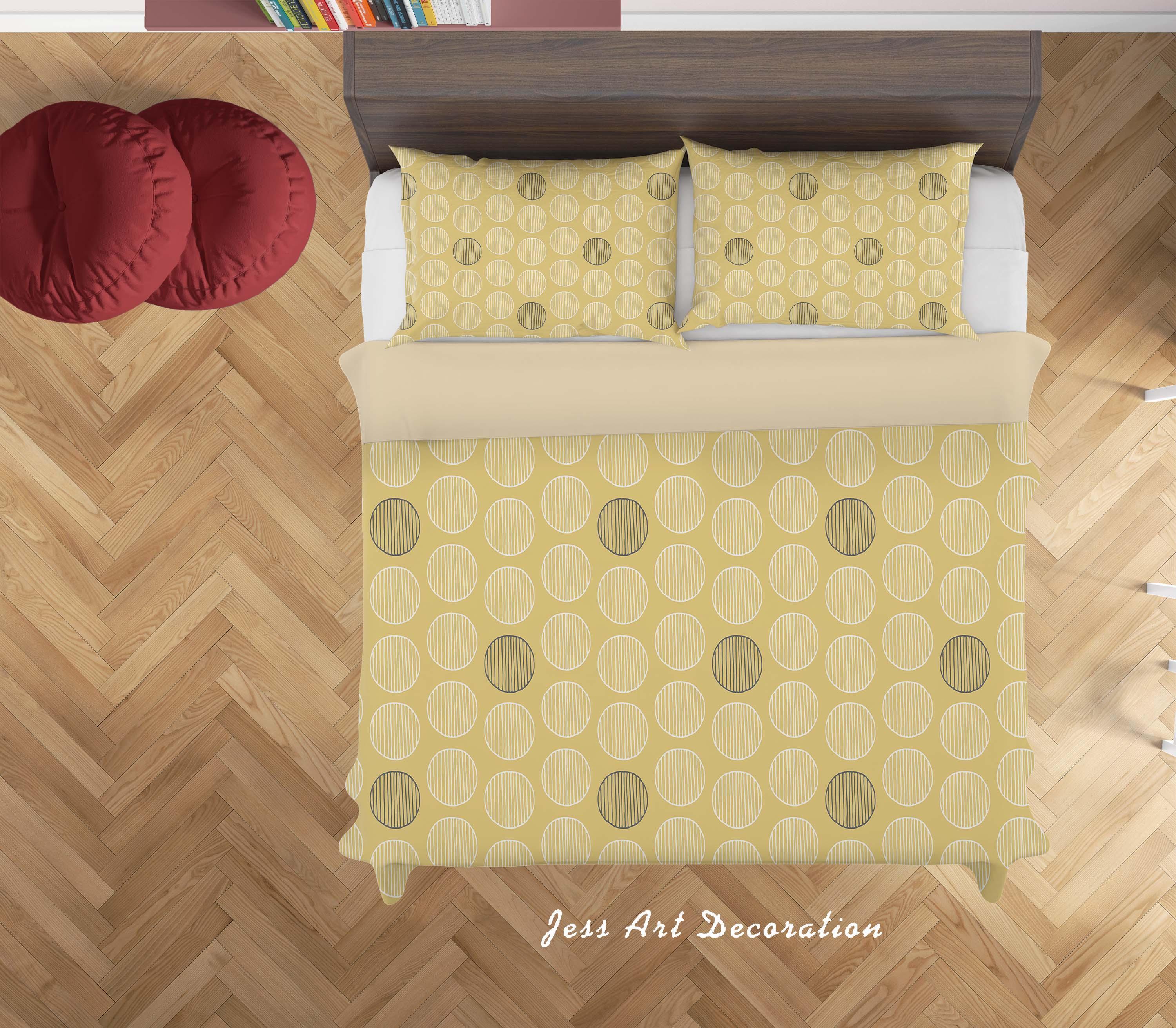3D Yellow Dot Pattern Circle Stripes Quilt Cover Set Bedding Set Duvet Cover Pillowcases SF29- Jess Art Decoration