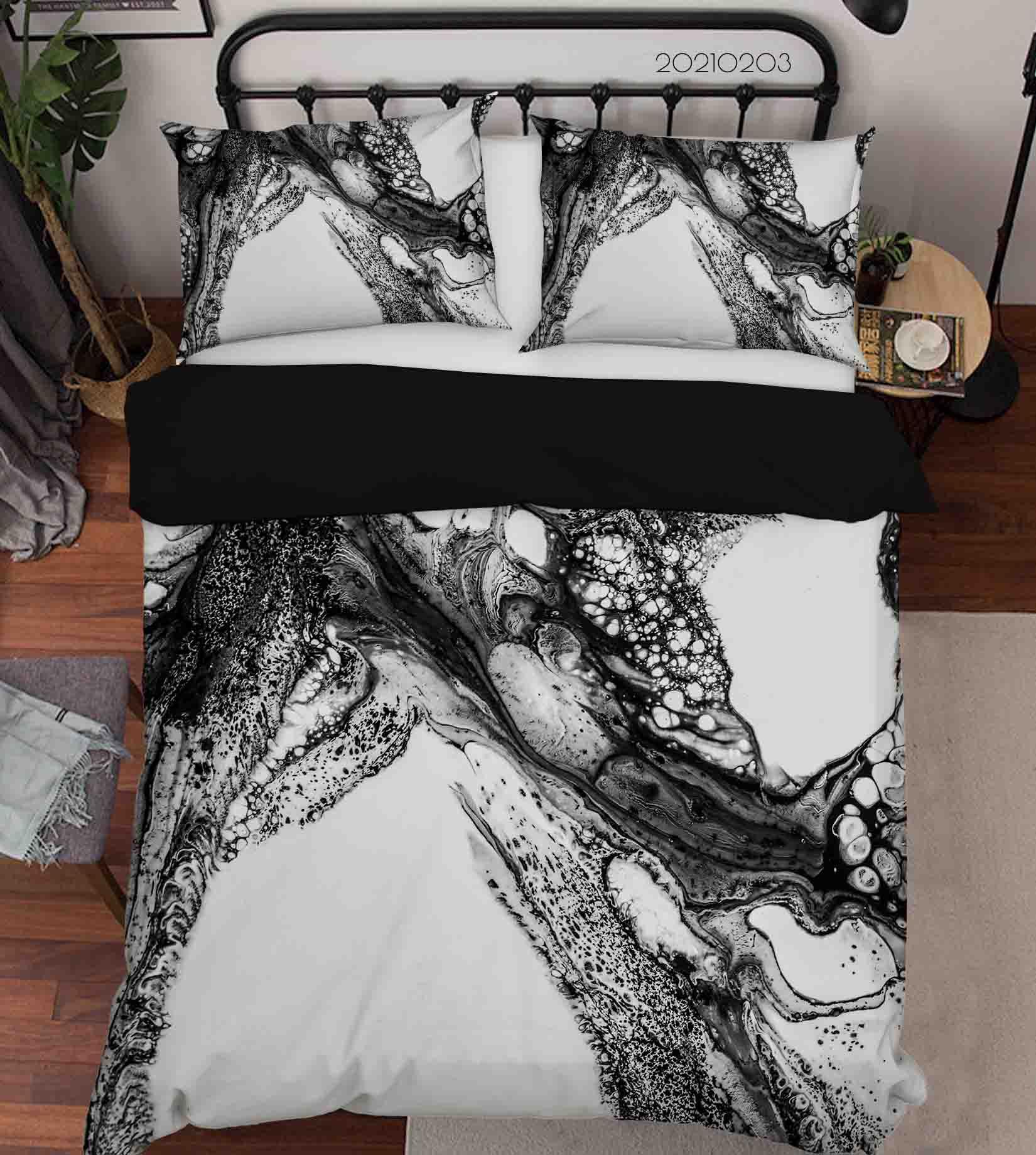 3D Abstract Black Marble Texture Quilt Cover Set Bedding Set Duvet Cover Pillowcases 1- Jess Art Decoration