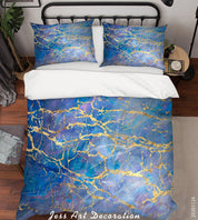 3D Abstract Golden Blue Marbled Quilt Cover Set Bedding Set Duvet Cover Pillowcases LXL- Jess Art Decoration