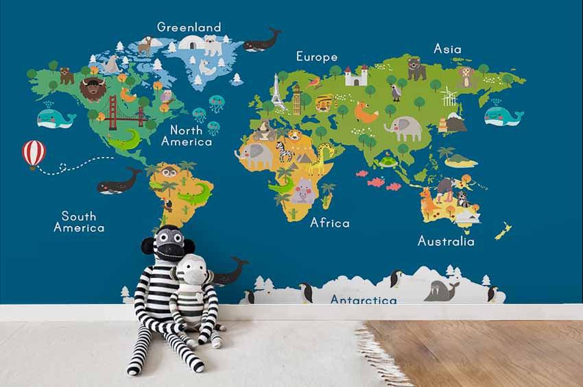 3D World Map Blue Wall Mural Wallpaper 128- Jess Art Decoration