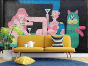 3D  Hand-painted Cartoon Girl Dog Brick Wall Mural Wallpaper SWW1845- Jess Art Decoration