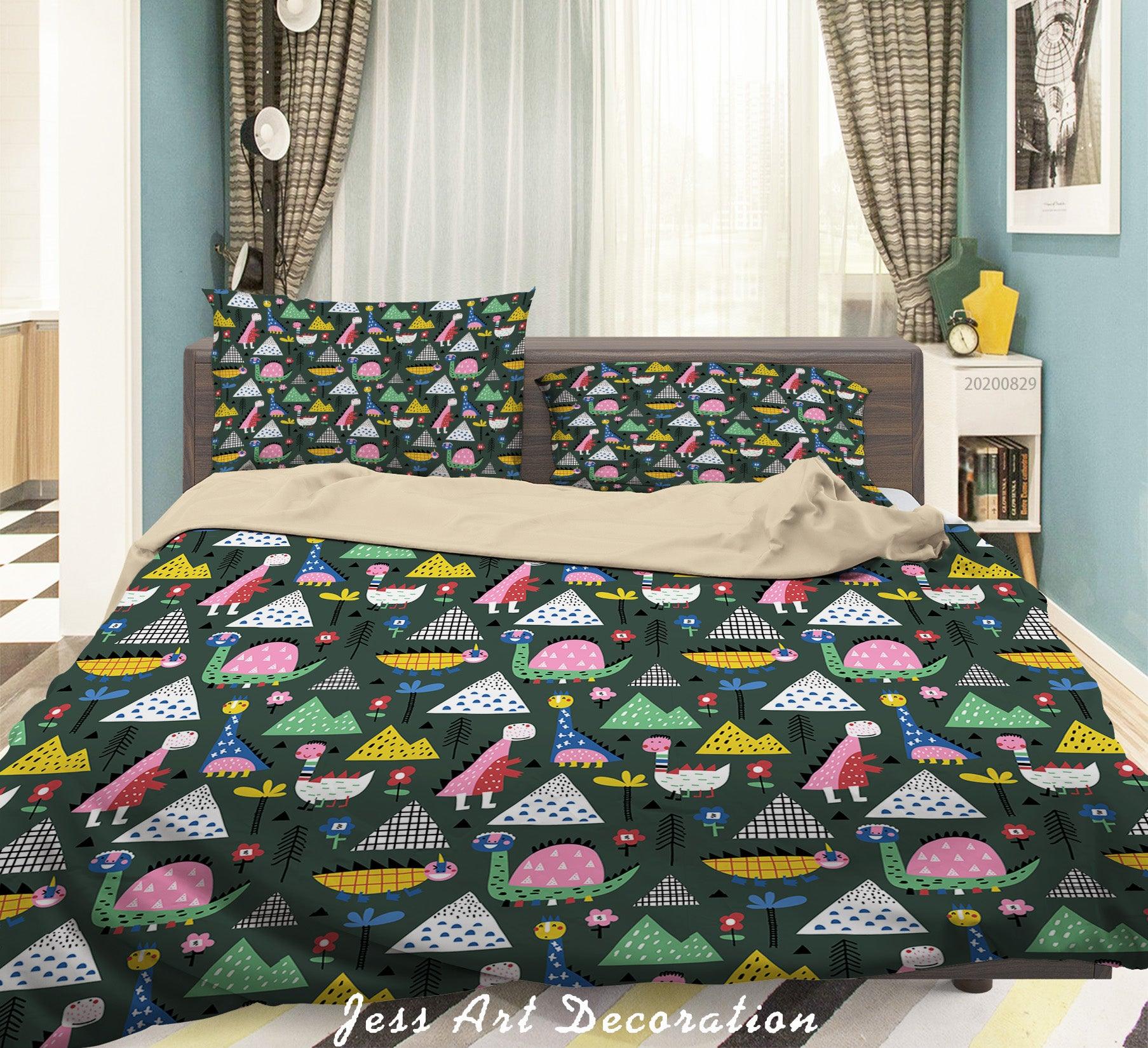 3D Abstract Hand Draw Cartoon Nature Dinosaur Pattern Quilt Cover Set Bedding Set Duvet Cover Pillowcases WJ 3514- Jess Art Decoration
