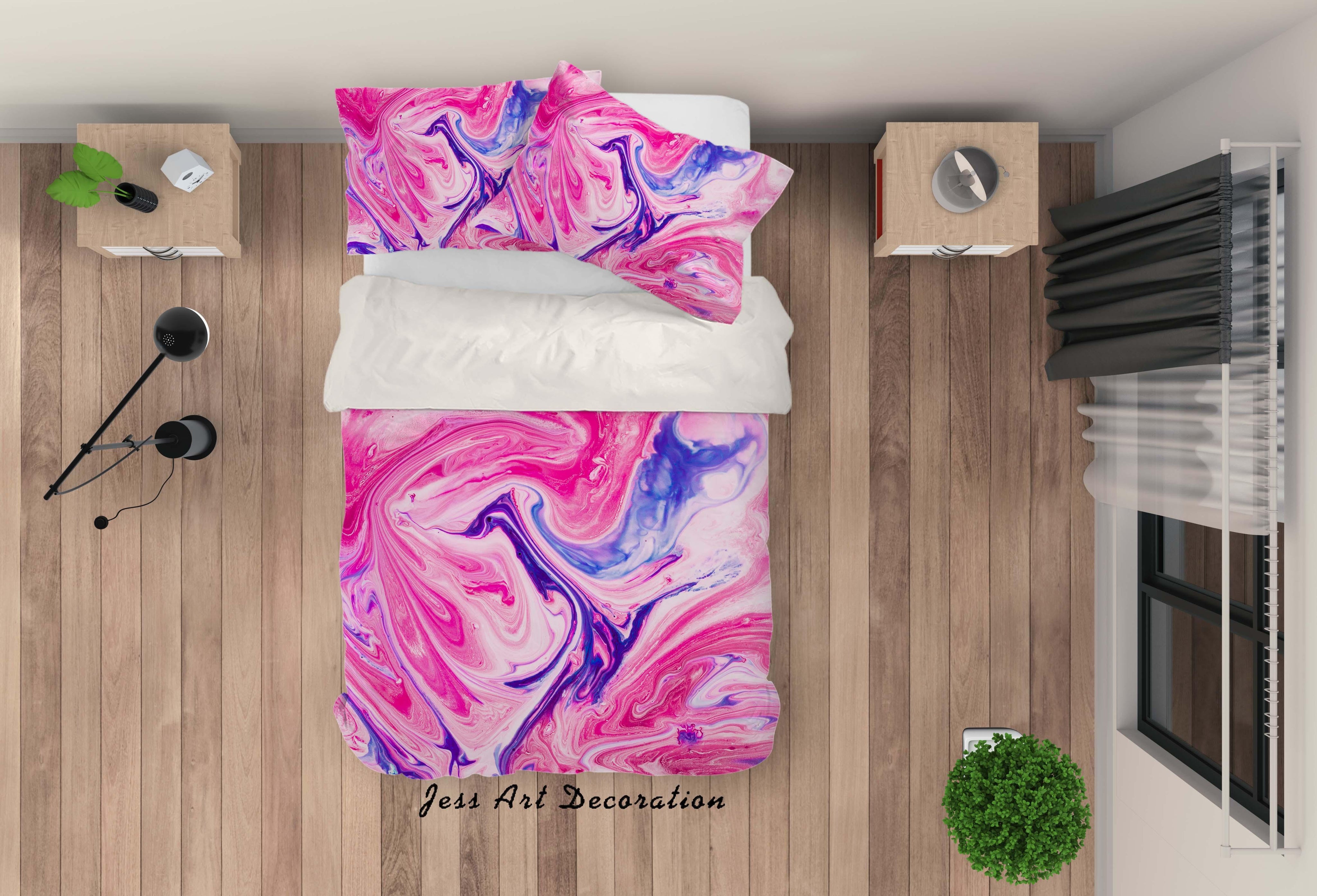 3D Pink Blue Watercolor Quilt Cover Set Bedding Set Duvet Cover Pillowcases SF115- Jess Art Decoration
