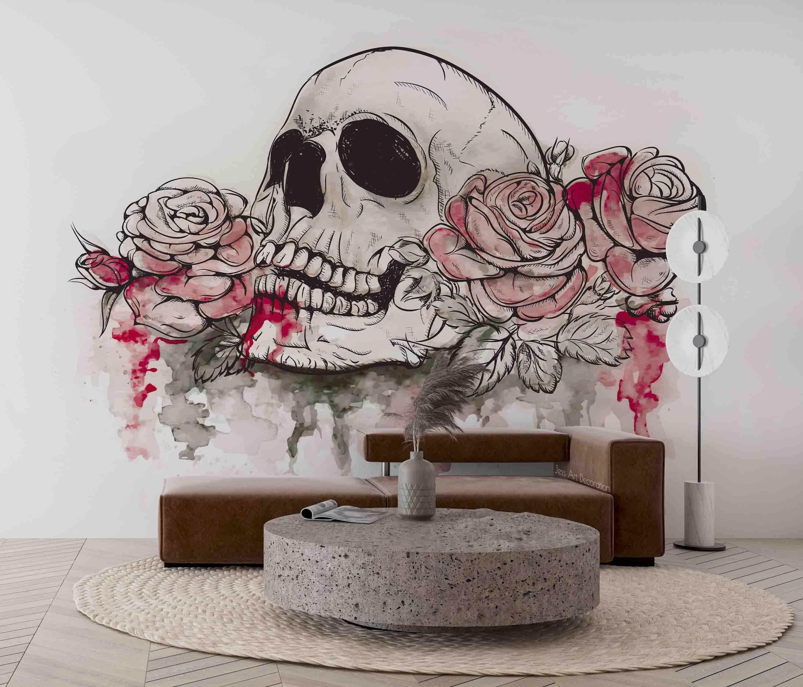 3D Skull Rose skull and rose gothic mural wall mural wallpaper for bedroom - view 3