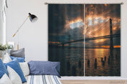 3D Bridge Sea Sunrise Dark Cloud Curtains and Drapes GD 790- Jess Art Decoration