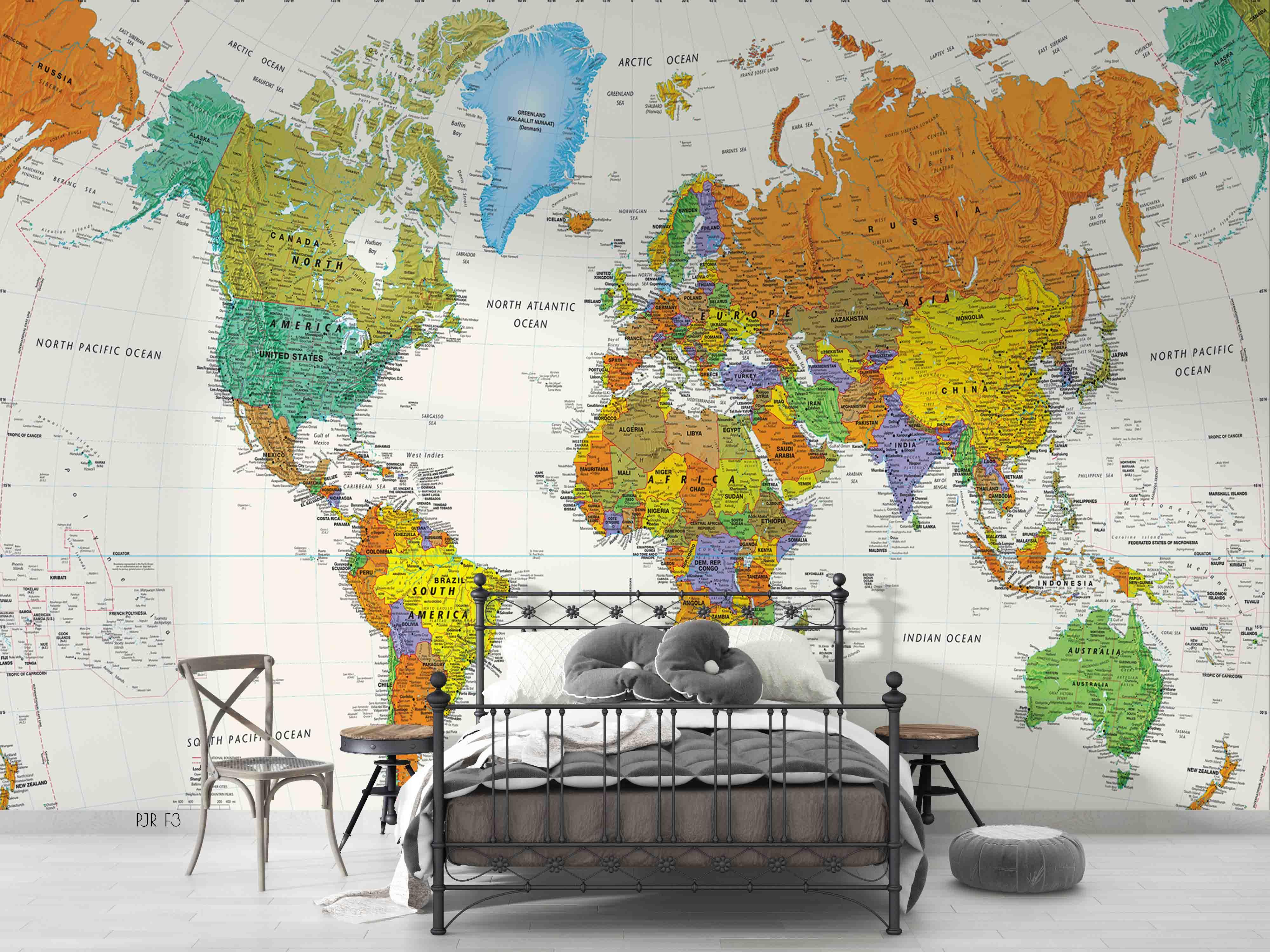 3D Color World Map Wall Mural Wallpaper LQH 71- Jess Art Decoration