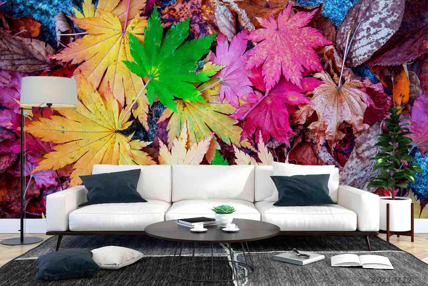 3D Color Maple Leaf Wall Mural Wallpaper LQH 719- Jess Art Decoration