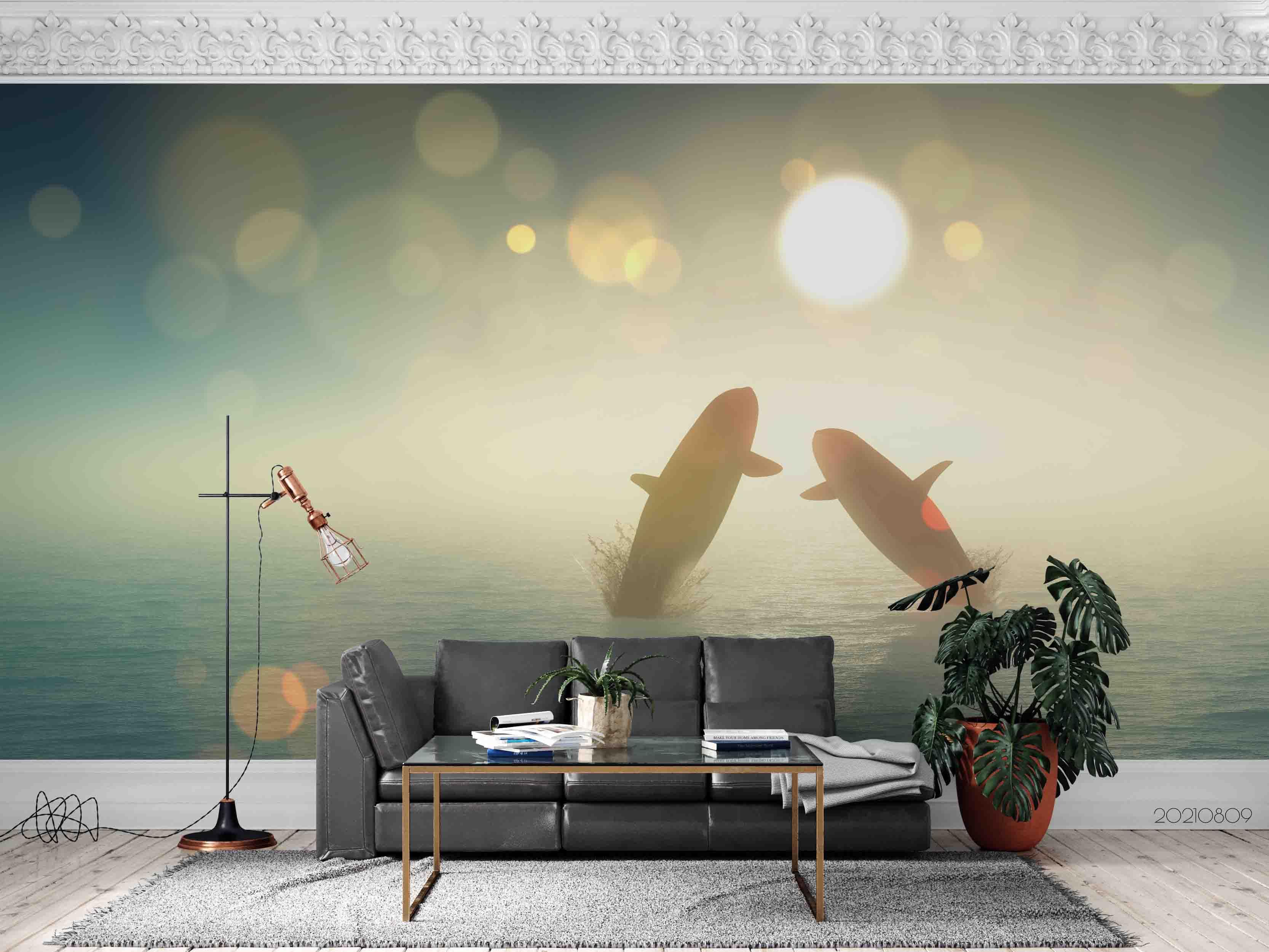 3D Whale Jumping Out Sea Sunshine Wall Mural Wallpaper SWW4884- Jess Art Decoration