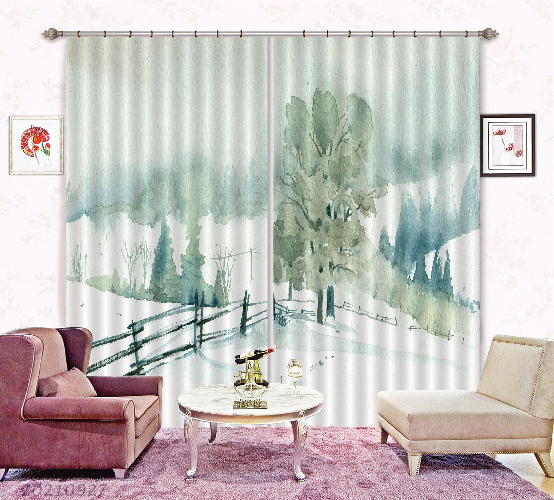 3D Winter Nature Landscape Curtains and Drapes LQH 157- Jess Art Decoration