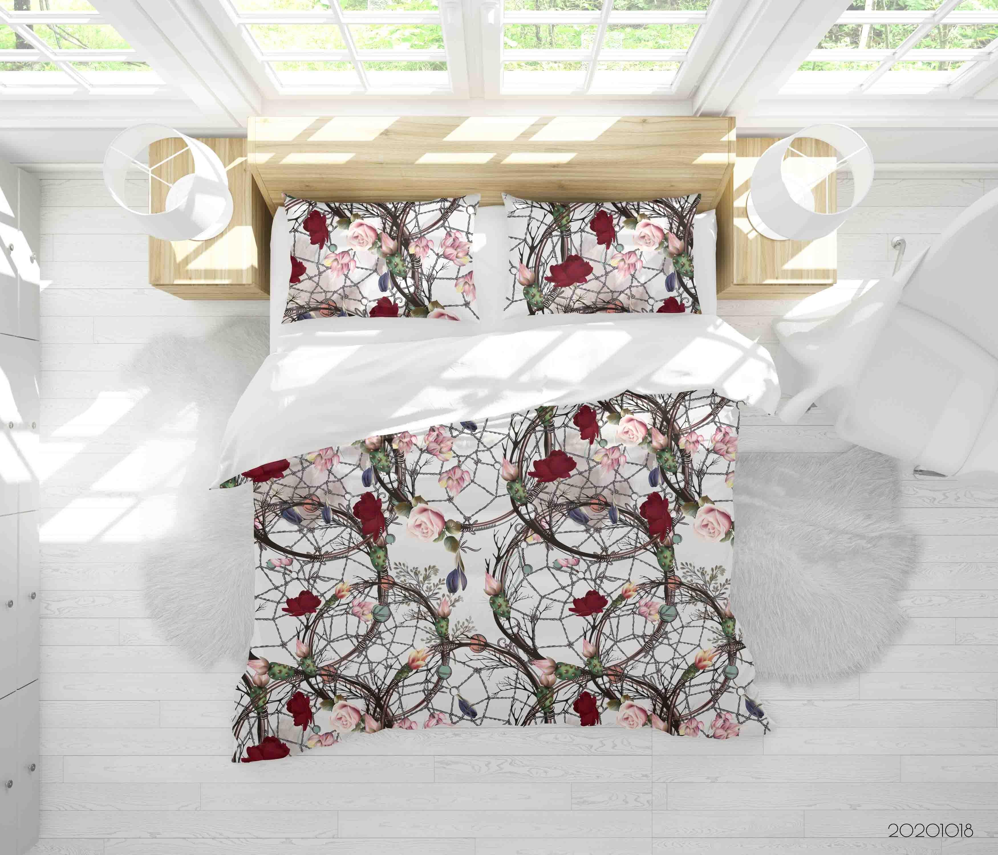 3D Watercolor Dream Catcher Flowers Quilt Cover Set Bedding Set Duvet Cover Pillowcases WJ 9754- Jess Art Decoration