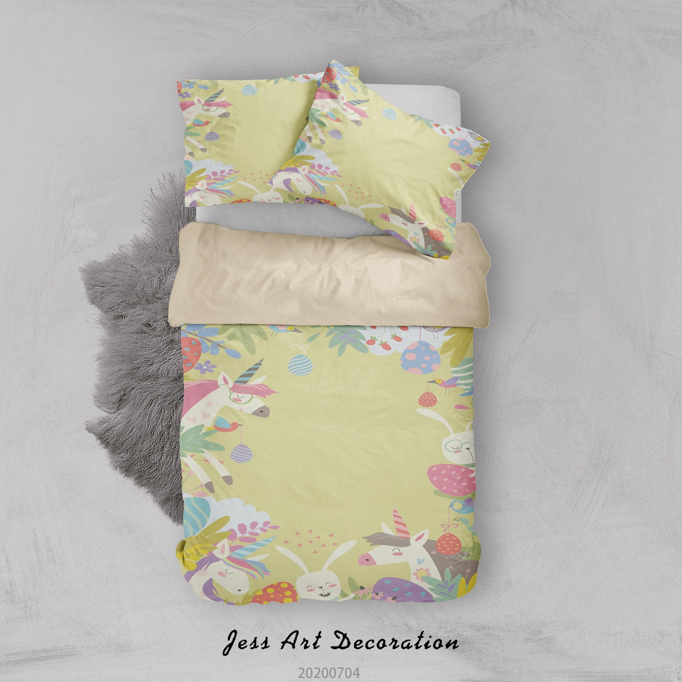 3D Yellow Unicorn Quilt Cover Set Bedding Set Duvet Cover Pillowcases SF216- Jess Art Decoration