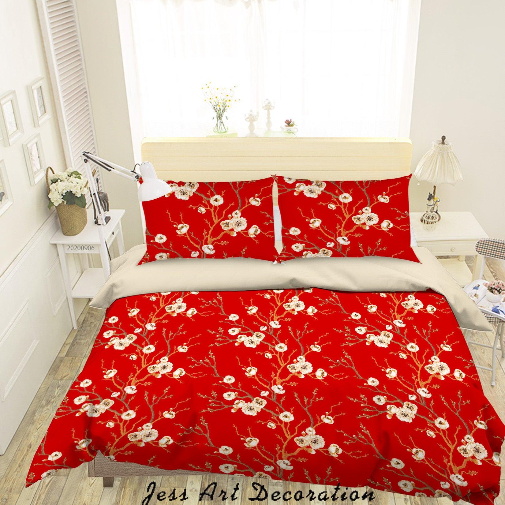 3D Vintage Red Leaves Pattern Quilt Cover Set Bedding Set Duvet Cover Pillowcases WJ 3610- Jess Art Decoration